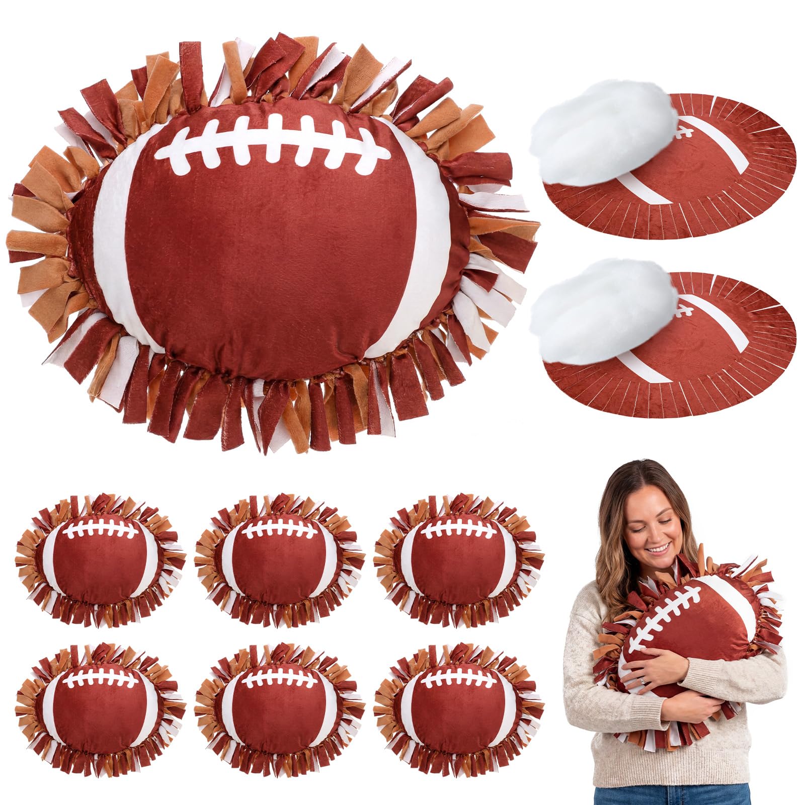 Weysat 6 Sets Football Tied Pillow Craft Kit DIY Football Shaped Pillow Craft Adults Gifts with PP Cotton for Sports Theme Party Room Decor VBS Favors Giveaways