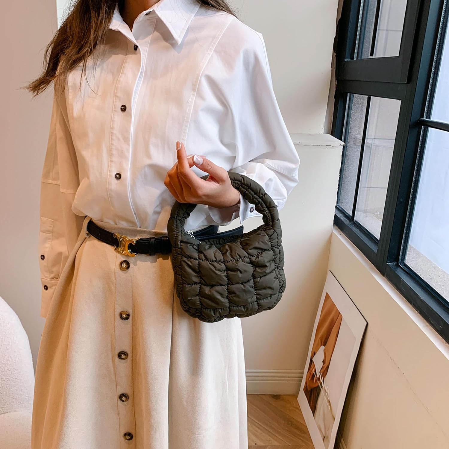 Quilted MINI Handbag and Purses Women Puffer Nylon Hobo Cotton Padded Purse Work Travel Lightweight - Image 4