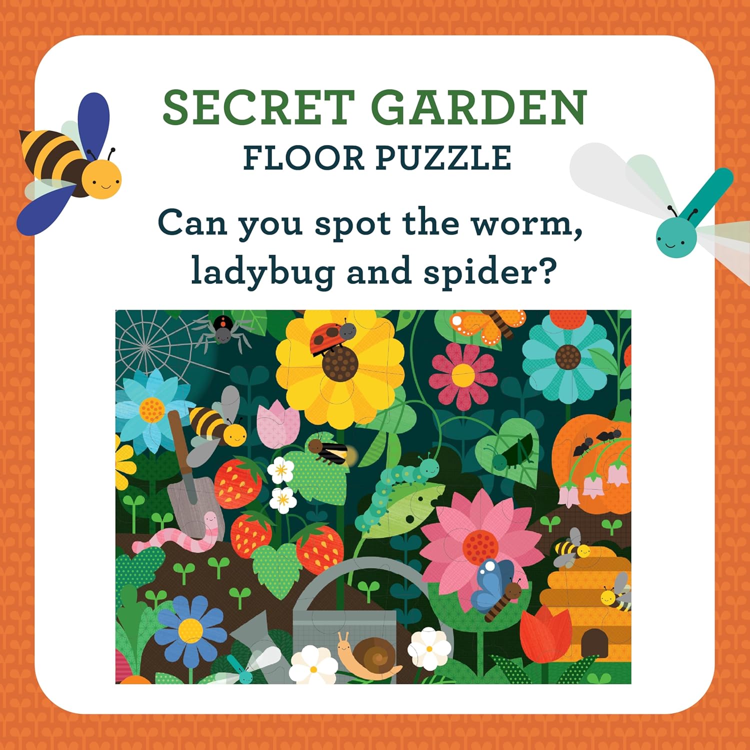 Petit Collage Floor Puzzle, Secret Garden, 24-Pieces – Large Puzzle for Kids, Completed Garden Puzzle Measures 18” x 24” – Makes a Great Gift Idea for Ages 3+