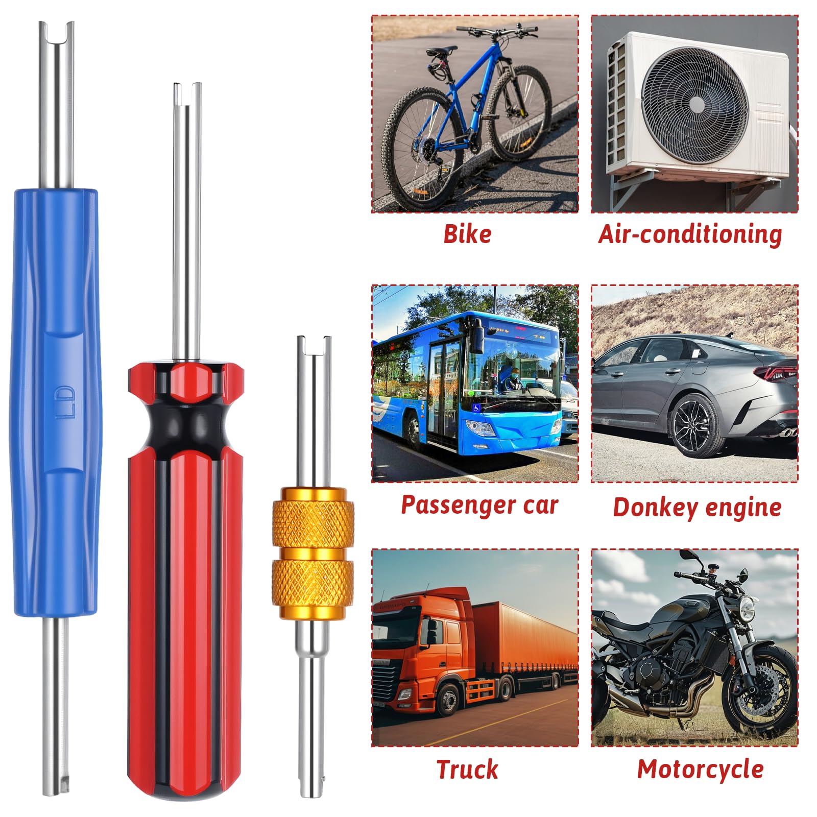 6 sztuk wykrętaków do zaworów do wentyli, 2-stronny wykrętak zaworów, wkładka do usuwania rdzenia zaworu, do samochodu, motocykla, roweru (czerwony, niebieski, złoty)