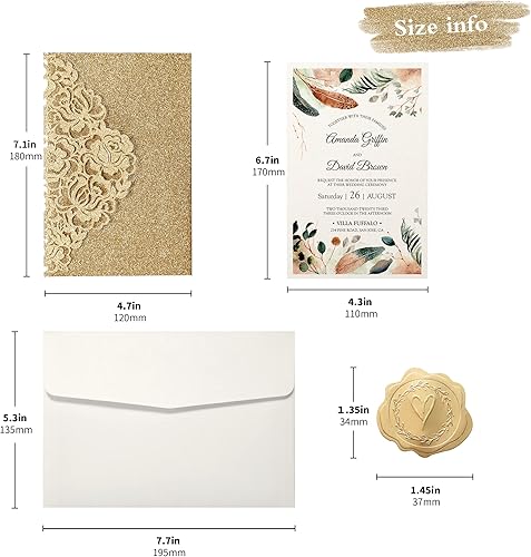 Vista 139 de DORIS HOME 50 bolsillos de invitación de boda cortados con láser con sobres azules, tarjetas de invitación de 5.12 x 7.12 pulgadas para boda