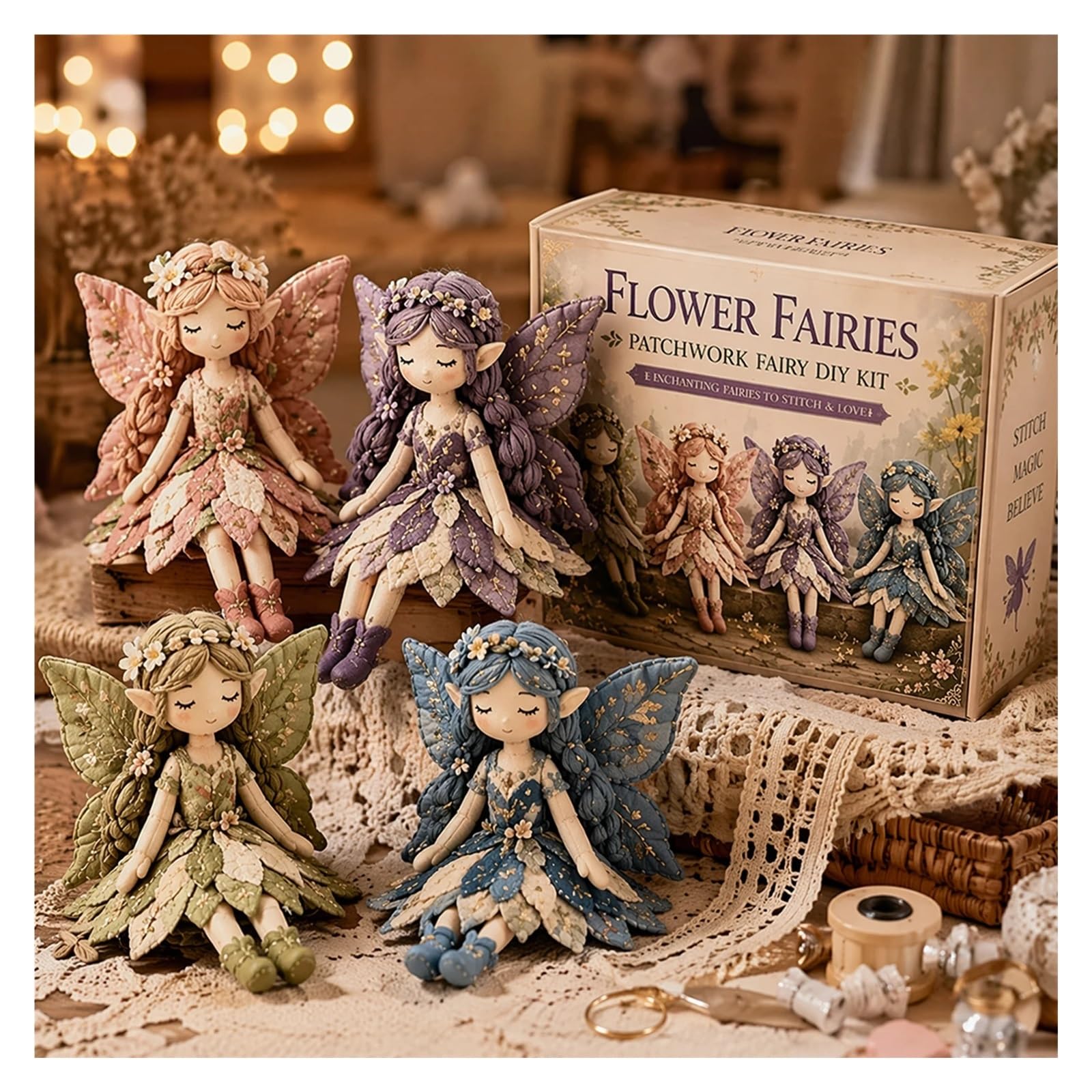 Avoltre kit patchwork fai da te Kit da cucito patchwork di fate in tessuto fai te 4 pezzi
