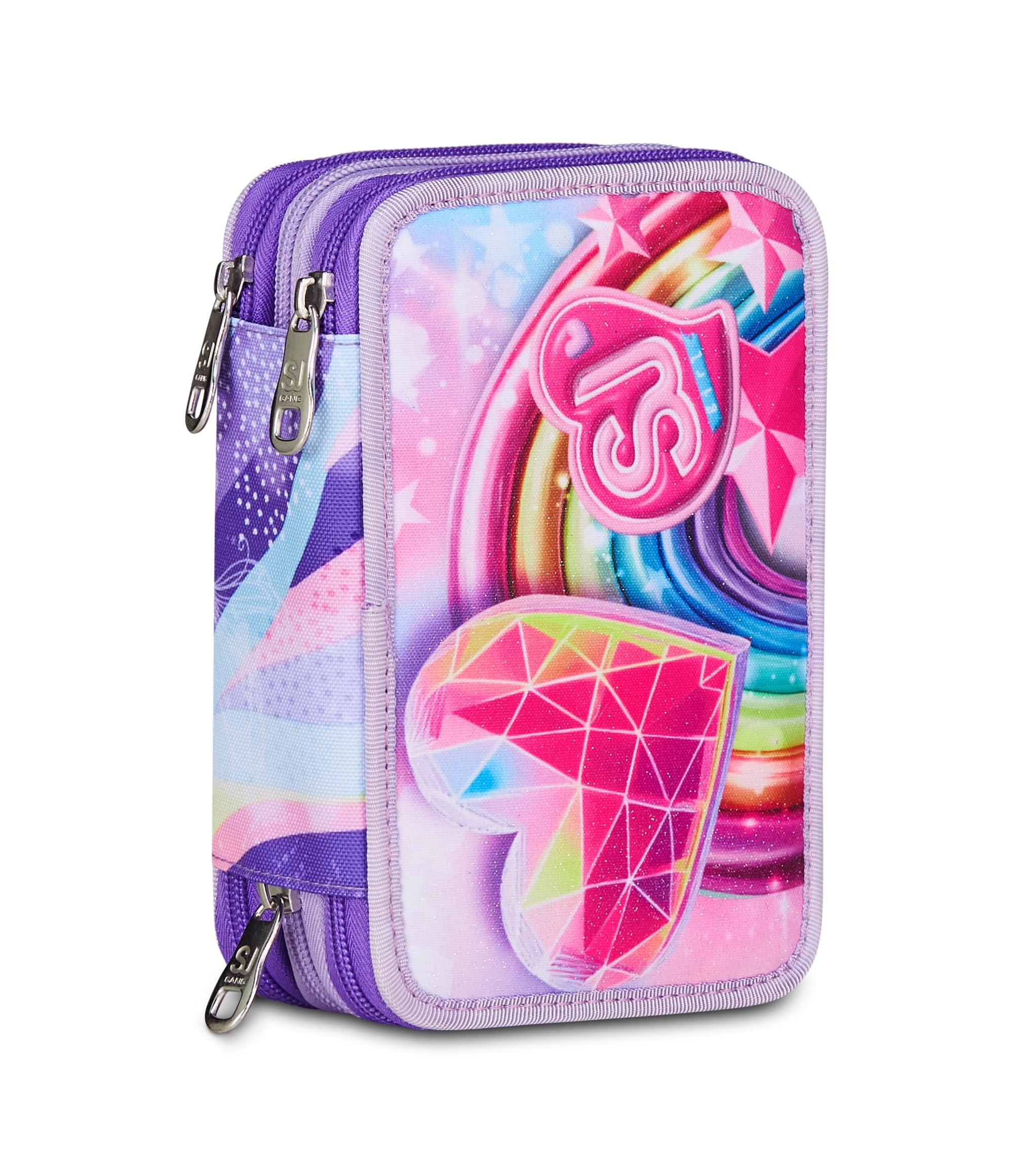 SJ GANG STYLE JAM GANG Astuccio Scuola 3 Zip, Rosa, Portapenne Triplo Scomparto Completo Di Penne, Matite, Colori, Accessori Zaino, Scuole Elementari, Bambina