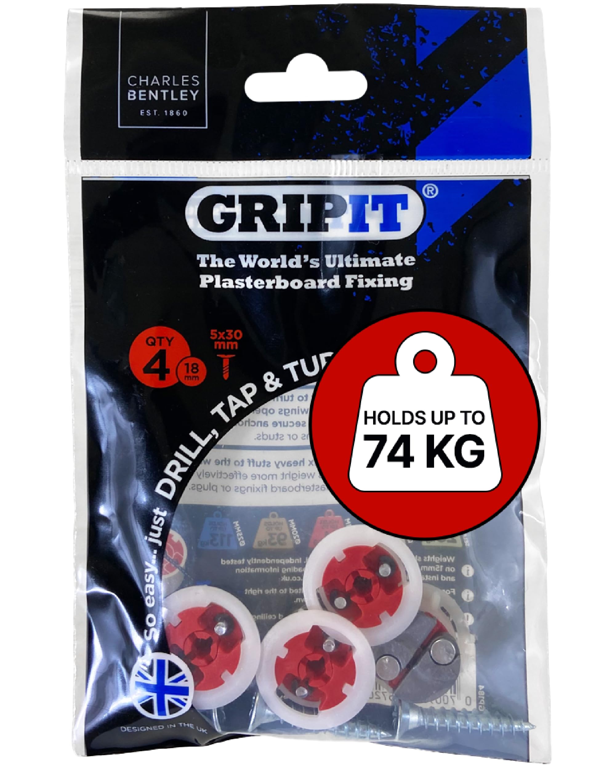 Gripit GP184 Red Plasterboard Fixings 18mm (Pack 4)