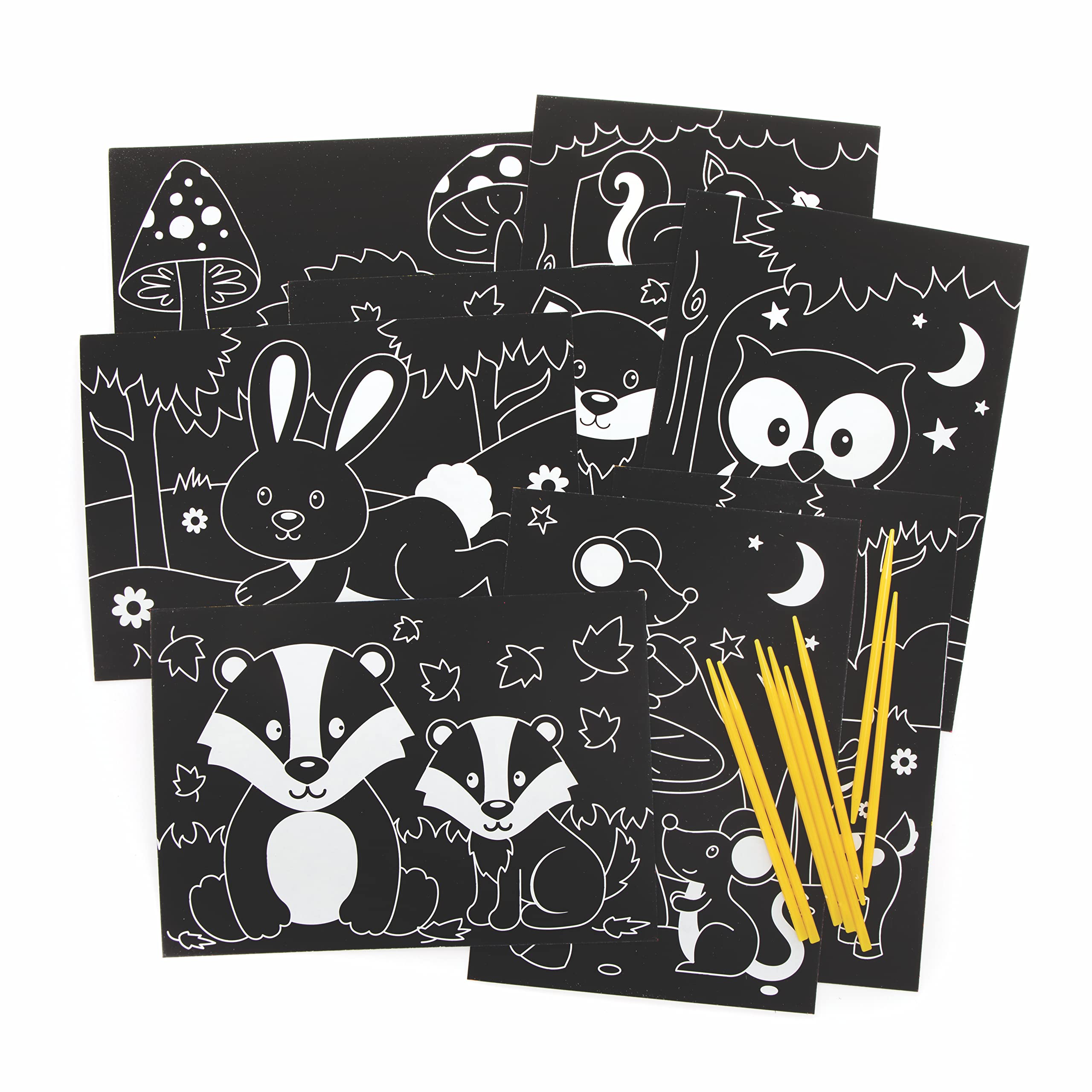 Baker Ross Lot de 8 images à gratter d'animaux de la forêt arc-en-ciel pour enfants