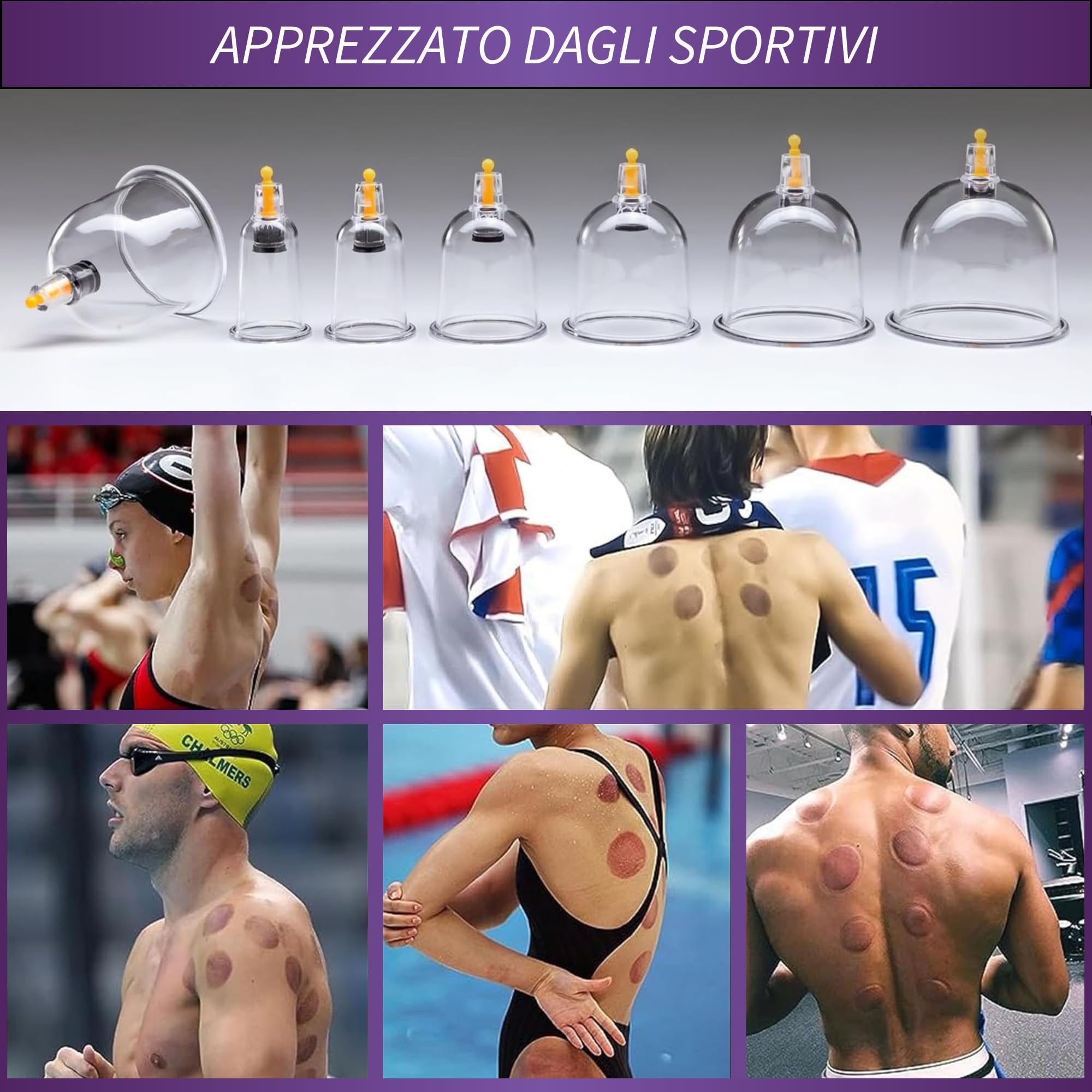 Uplife Set Coppettazione con 24 Coppette Massaggio Schiena - Per Cupping Therapy, Vacuum Terapia. Ventosa per Trattamento Cellulite e Sollievo dai Dolori Muscolari