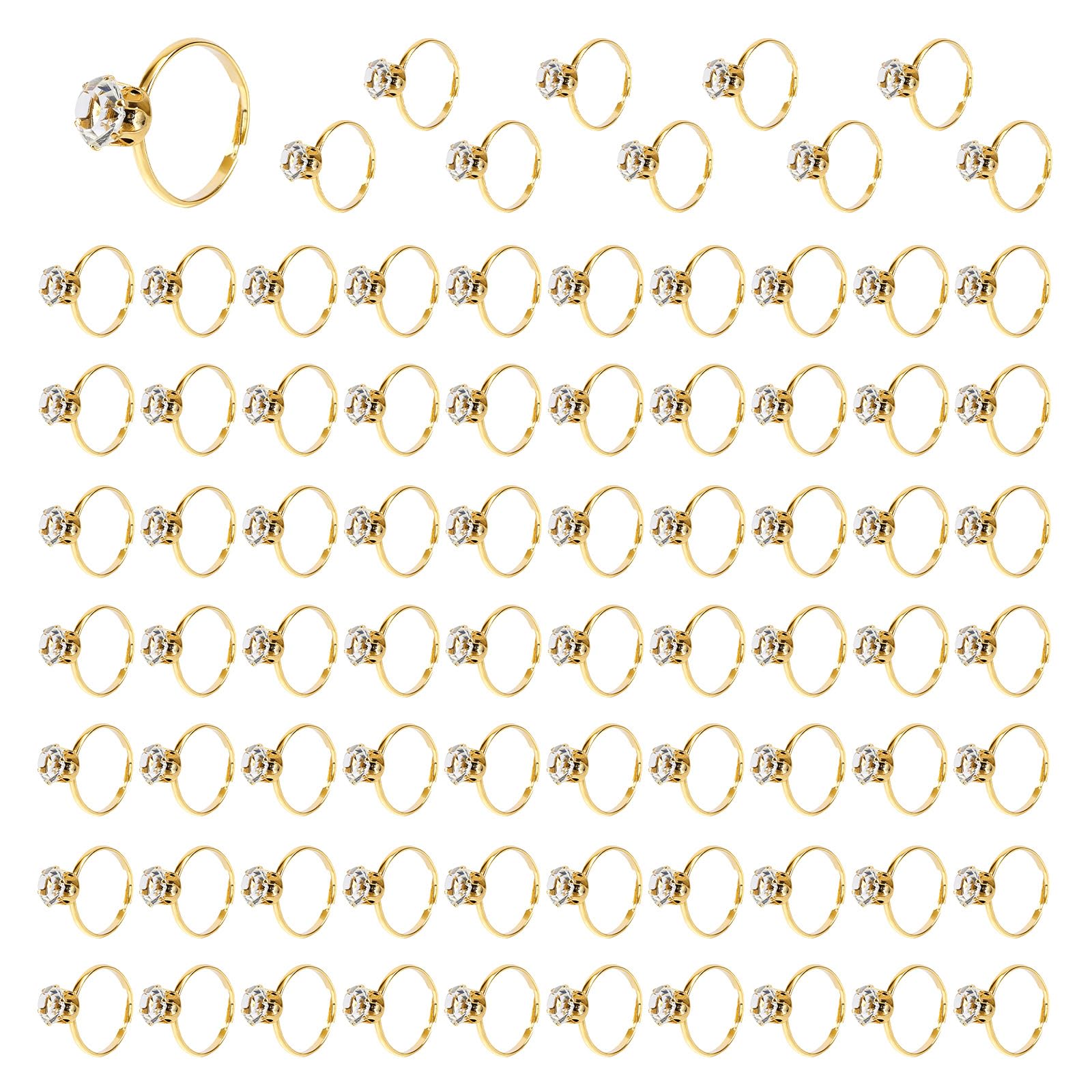 SAVITA 80pcs Bague en Diamant pour une Fête Prénuptiale Ajustables Fausse Alliance pour Fiançailles Décorations de Table Cadeaux d'Invités Décorations Cupcakes Jeux (Dorées)