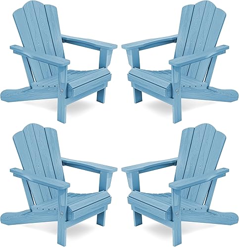 Vista 161 de KINGYES - Silla Adirondack plegable, sillas de patio de polietileno de alta densidad para todo tipo de clima, silla de césped con textura de madera