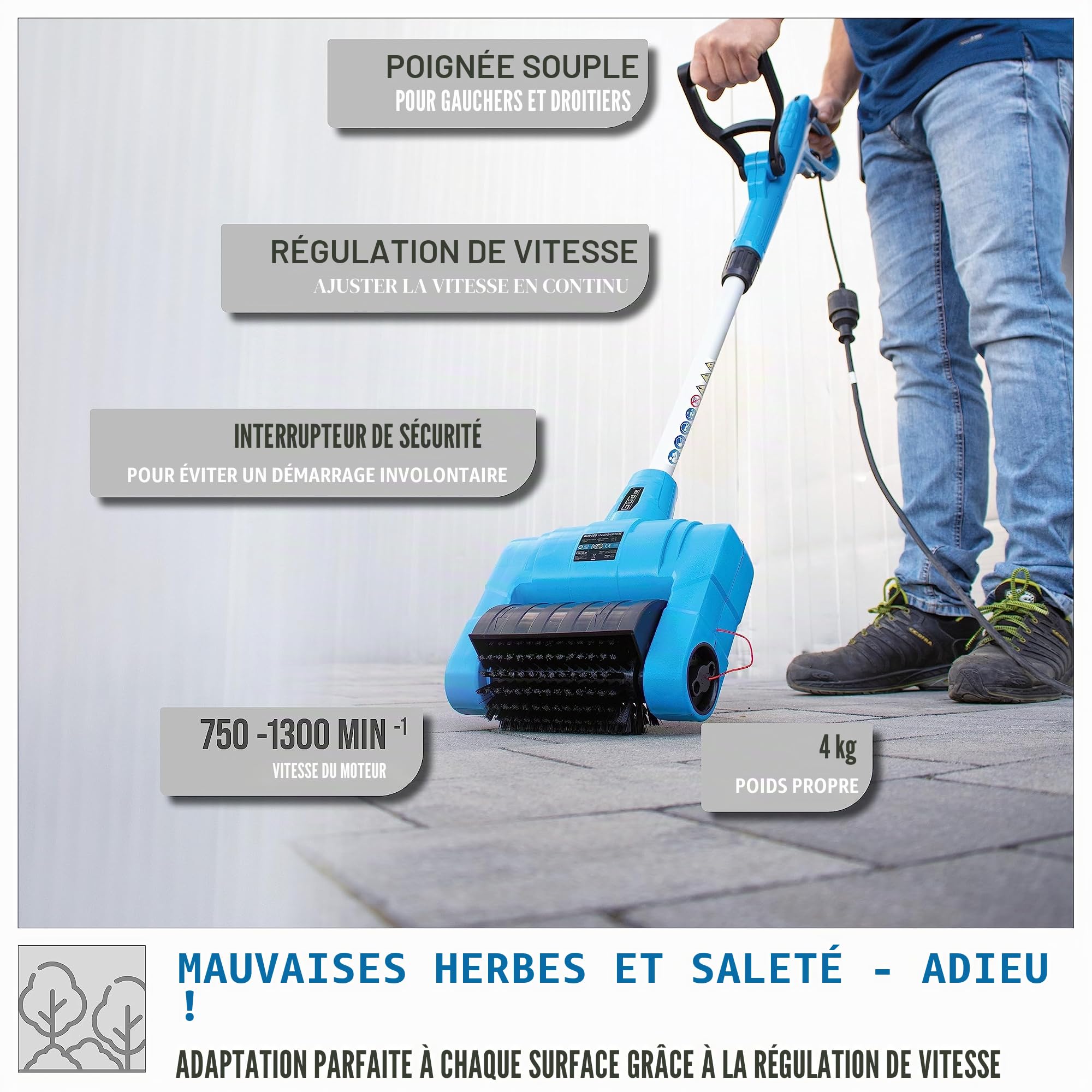 GÜDE 944233 Brosse universelle GUB 500 (brosse universelle avec rouleau brosse en nylon robuste, puissance de 500 W et largeur de travail de 16 cm)