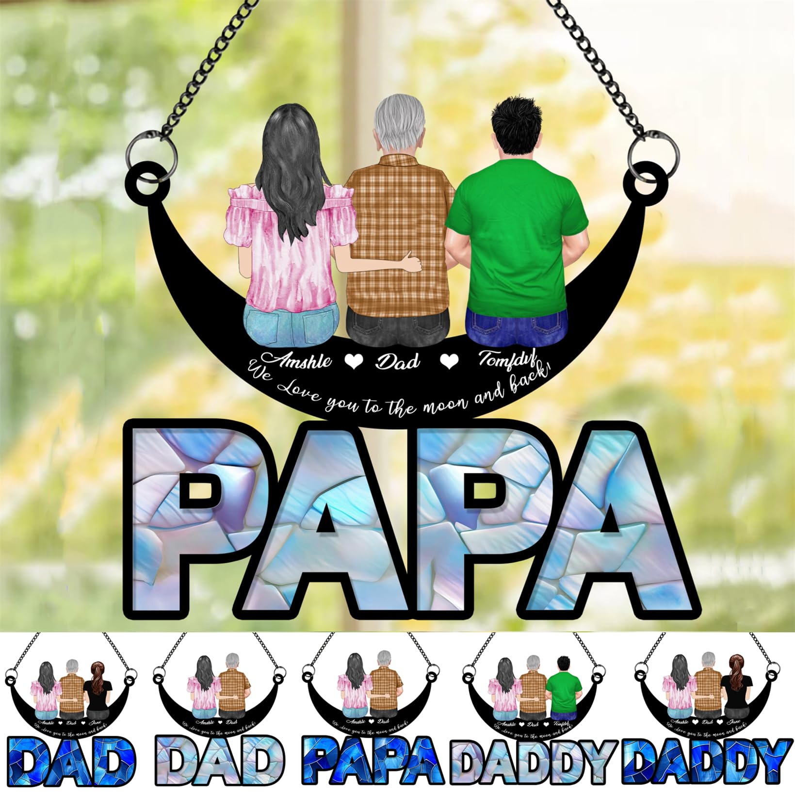 Personalized Acrylic Suncatcher Ornament for Dad, Daughter & Son - On The Moon Art Decoration