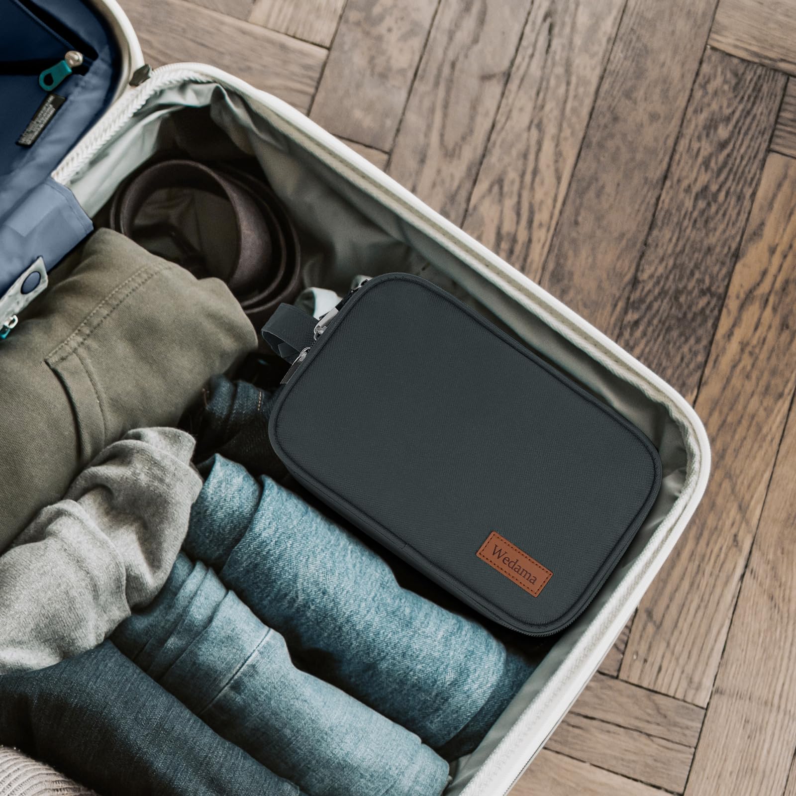 Wedama Neceser para hombre, bolsa de aseo de viaje de mano, bolsa de viaje impermeable para artículos de tocador, kit de viaje de poliéster grueso, bolsa de artículos de tocador para viajes, viajes de