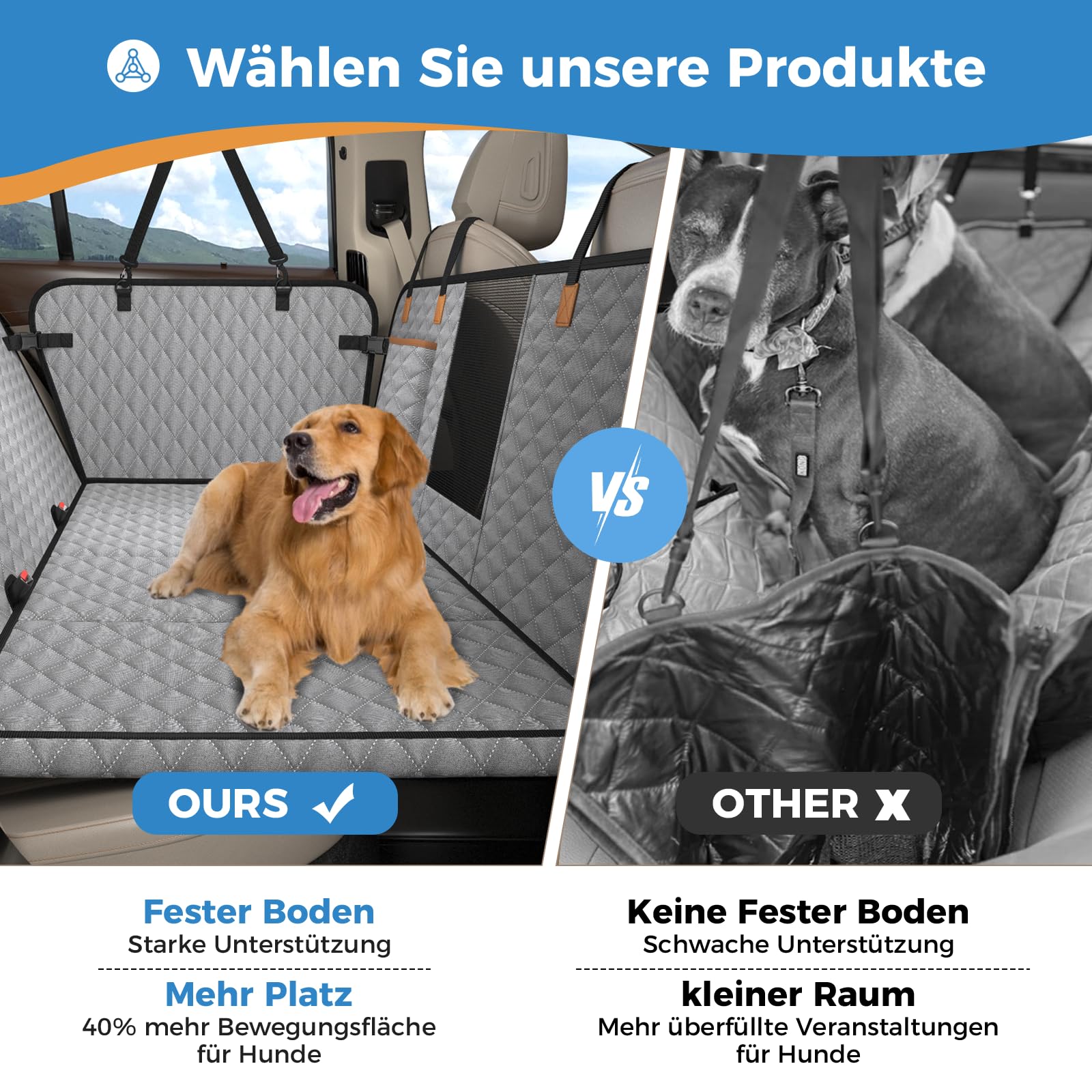 Coprisedile Auto per Cani con Pannello di Fibra Rigido- Più spazio - Impedisce ai Cani di Cadere, Impermeabile, Telo Auto Per Cani, Per Auto Durevole, Telo Auto Per Cani Usato in Tutte le Auto, Grigio