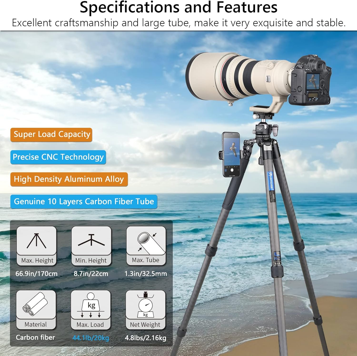 50% Off Discount 2021 New ARTCISE Carbon Fiber Tripod for Camera, 32.5mm Leg Heavy Duty Tripod with 65mm Bowl Adapter, Panoramic Ball Head Max Load 44 lbs for Canon Sony DSLR Camera Camcorder Best Deal Product 2021 New ARTCISE Carbon Fiber Tripod for Camera, 32.5mm Leg Heavy Duty Tripod with 65mm Bowl Adapter, Panoramic Ball Head Max Load 44 lbs for Canon Sony DSLR Camera Camcorder