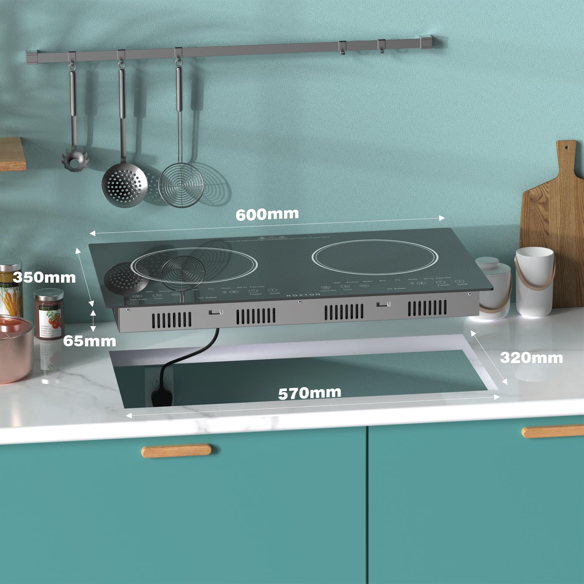 Noxton Double Ceramic Hob, Double Electric Hob Portable 30cm with 4-Hour Timer, 9 Power up to 2800W, Safety Lock, for All Type Pot — view 6
