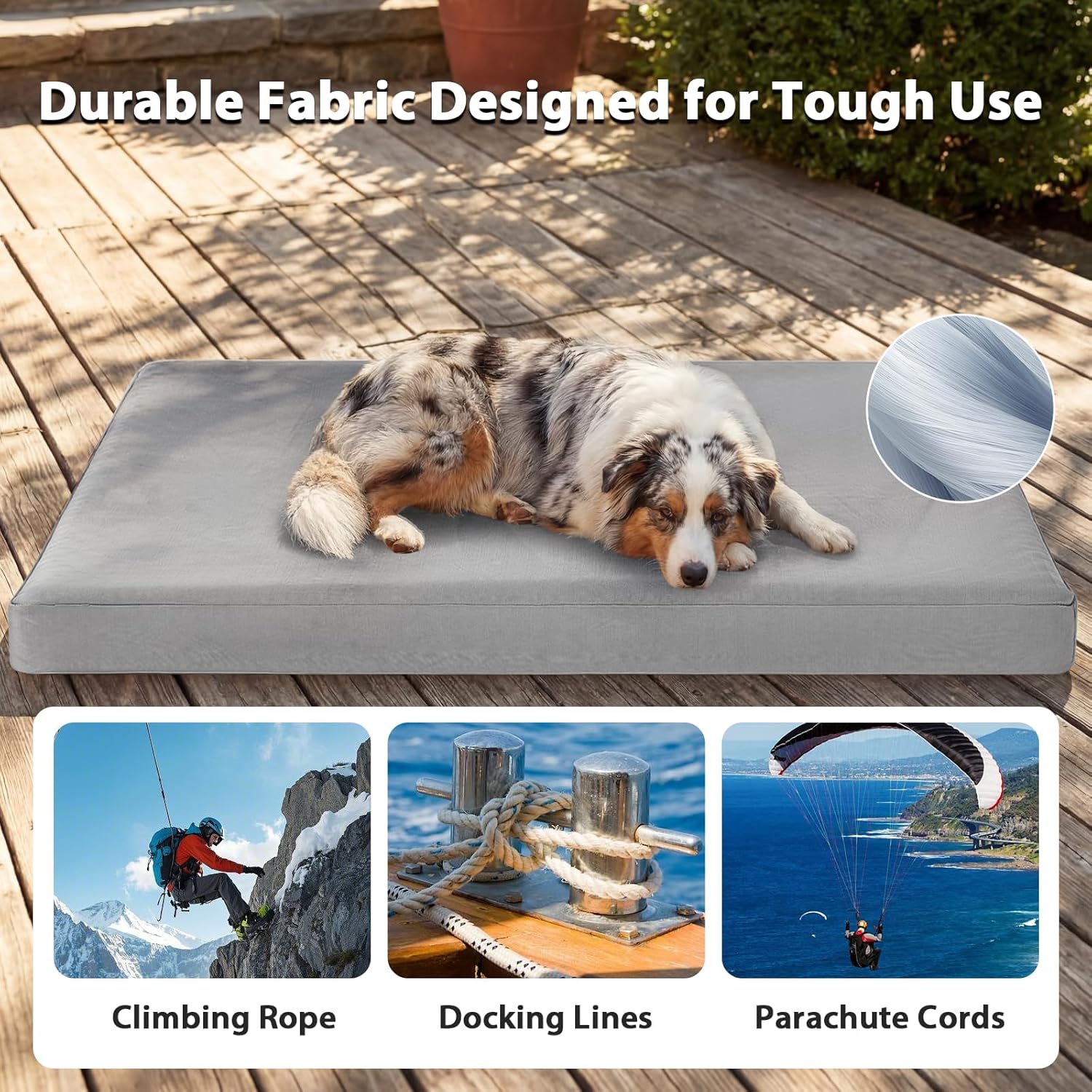 RRPETHOME 3" Chew Proof Indestructible Dog Bed for Large Aggressive Chewers,Durable Tough Fabir Chew Resistant Crate Dog beds for Large Dog & Puppy,Orthopedic Egg Foam Kennel Mat Pad Grey 36x27x3