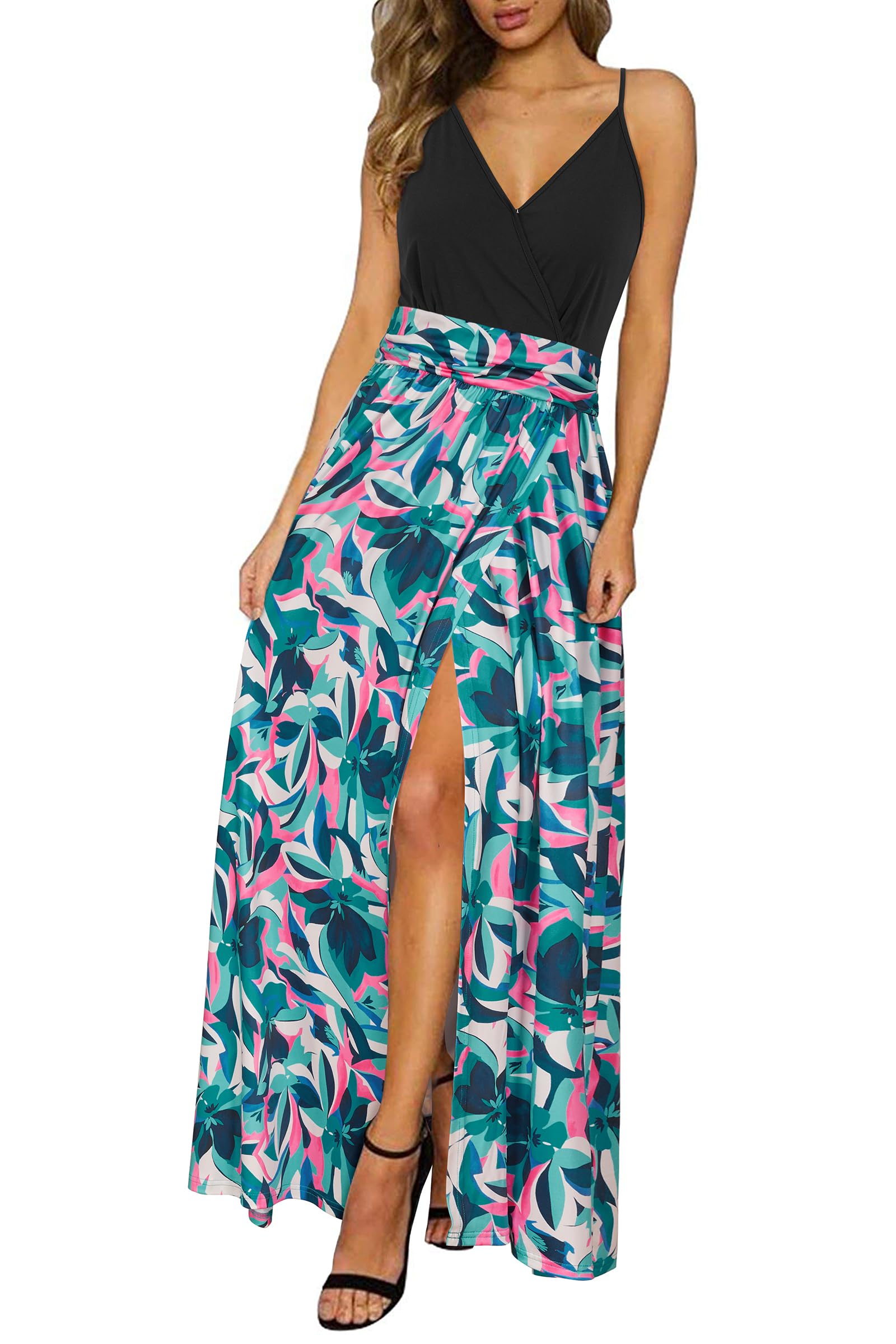 Newshows Women's 2026 Lightweight Summer Wedding Guest Beach Vacation Casual V Neck Split Flowy Maxi Dress