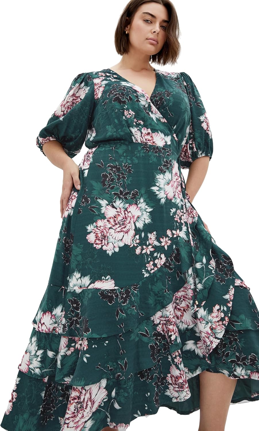 City Chic Plus Size Dress - Bri Blossom Print Wrap