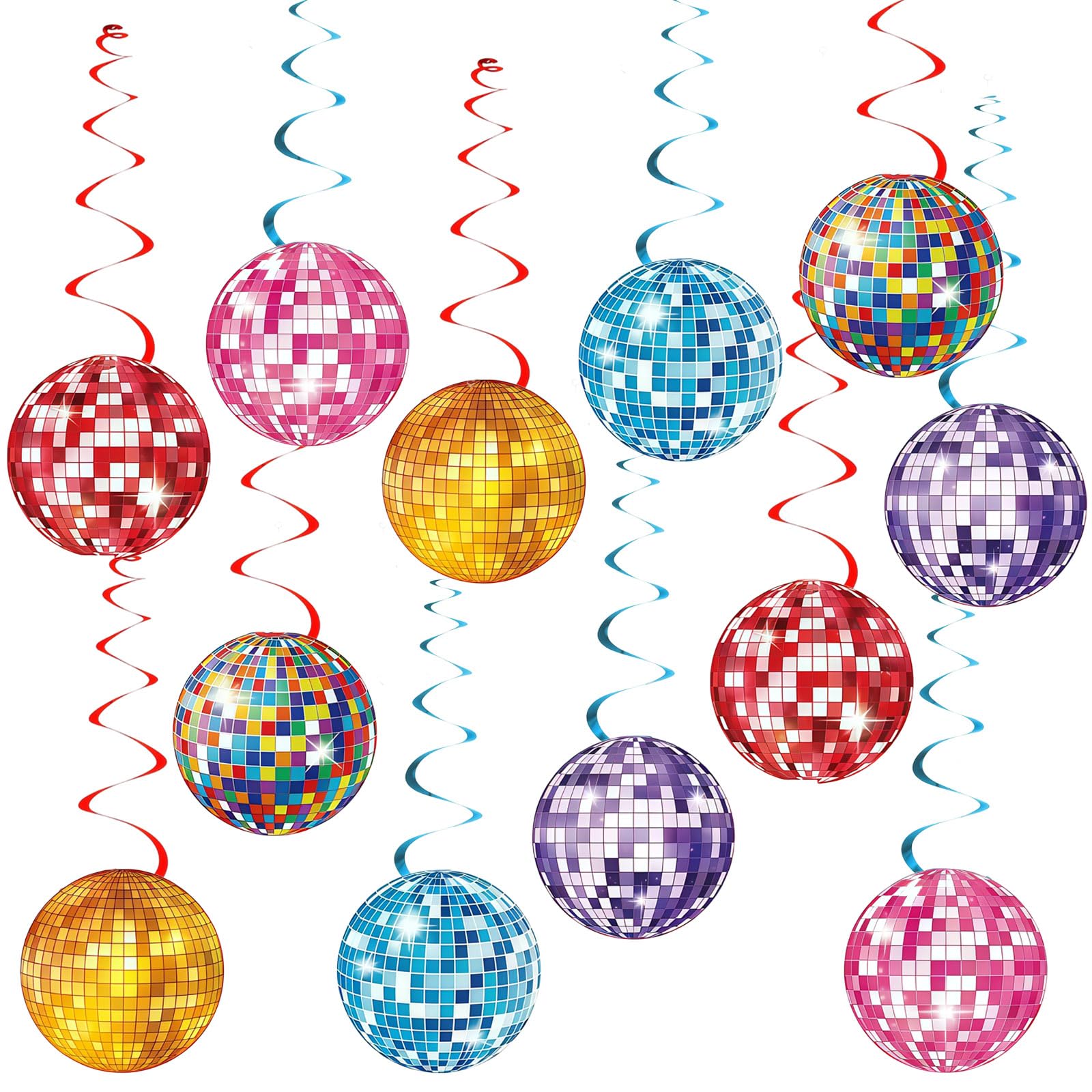 24Pcs Colourful Disco Ball Hanging Swirl Decorations, 70s Disco Party Decorations, Rainbow Foil Ceiling Streamers Spiral Decor for Birthday Wedding Dance Party — image 1