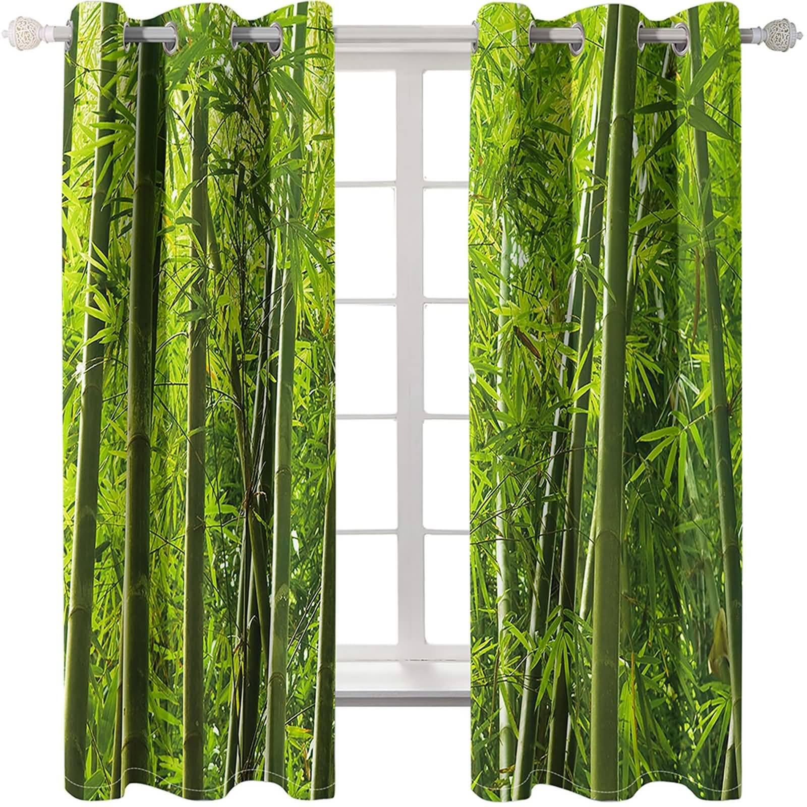 Rideau Salon Moderne, Paysage forestier Naturel de Feuilles Vertes Panneaux d’œillets isolés thermiquement réducteurs de lumière pour Le Salon, Vert, 96x160cm