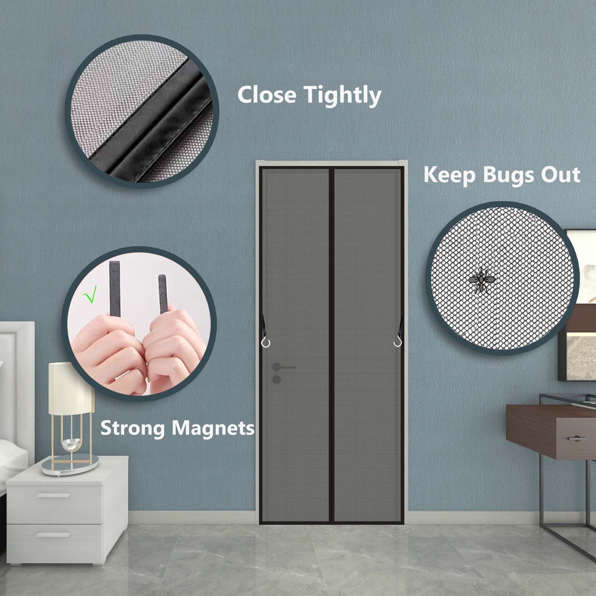 Zanzariera Magnetica per Porta 123 x 228 cm Protezione Insetti, Facile da Montare Senza Forare Zanzariera Magnetica Nero per Bambini e Animali Domestici, Nero