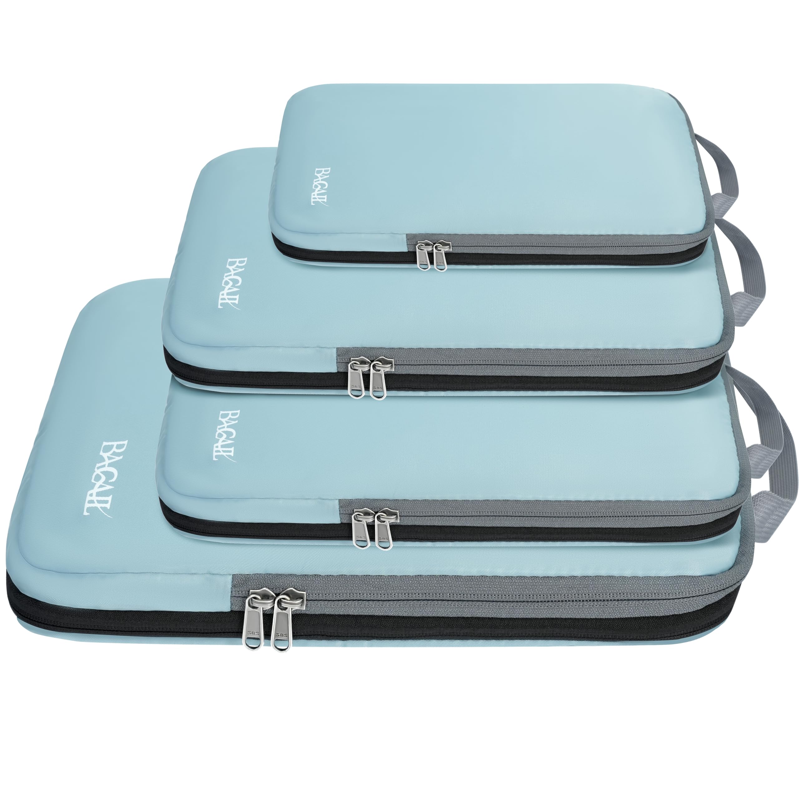 BAGAIL 4 Set/6 Set/8 Set Compression Packing Cubes Travel Accessories Expandable Packing Organizers (Cloth Pattern, 4-Dusty Blue)