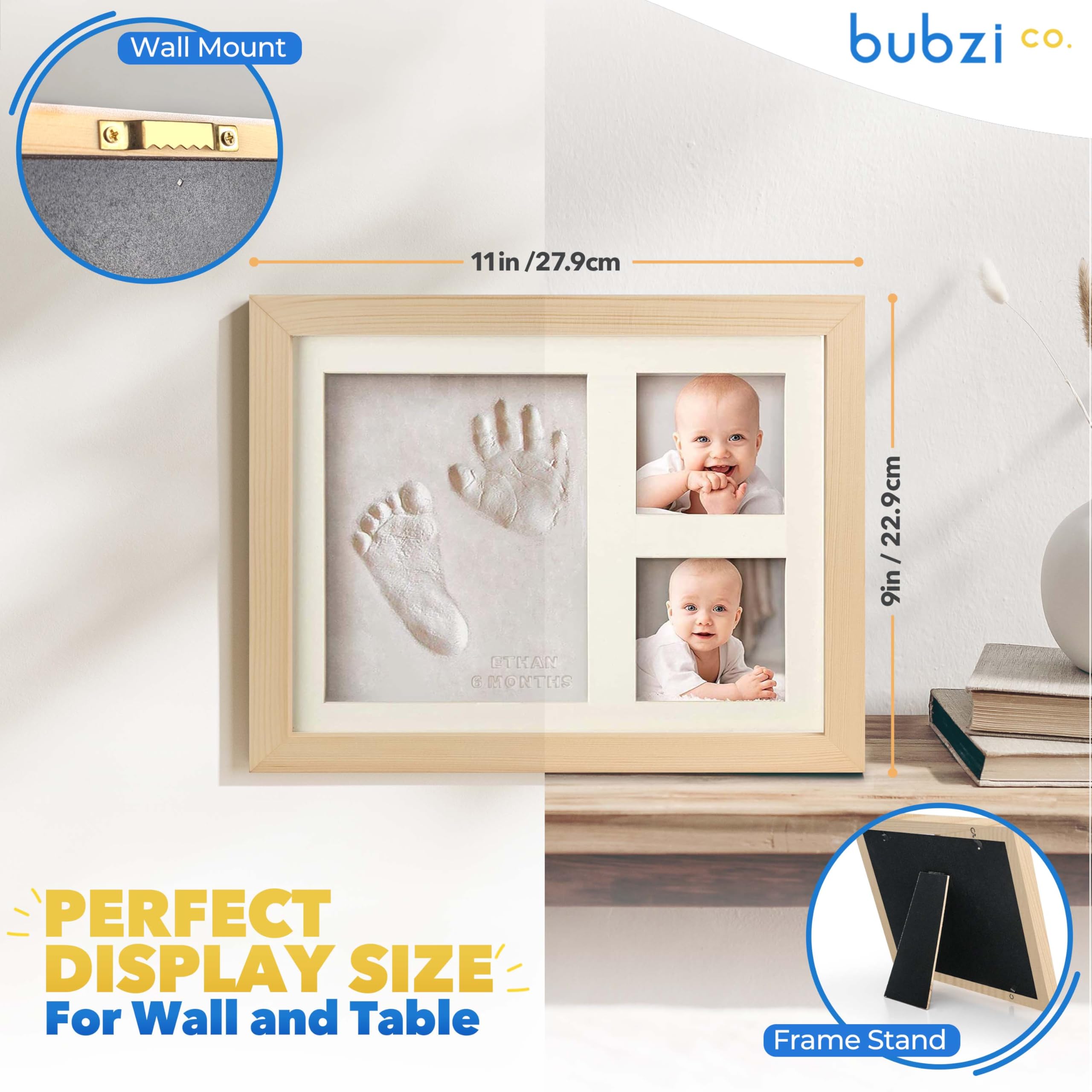 Bubzi Co Kit di creazione di impronte e impronte per neonati e ragazze, regali per neonati (Natural Wood)