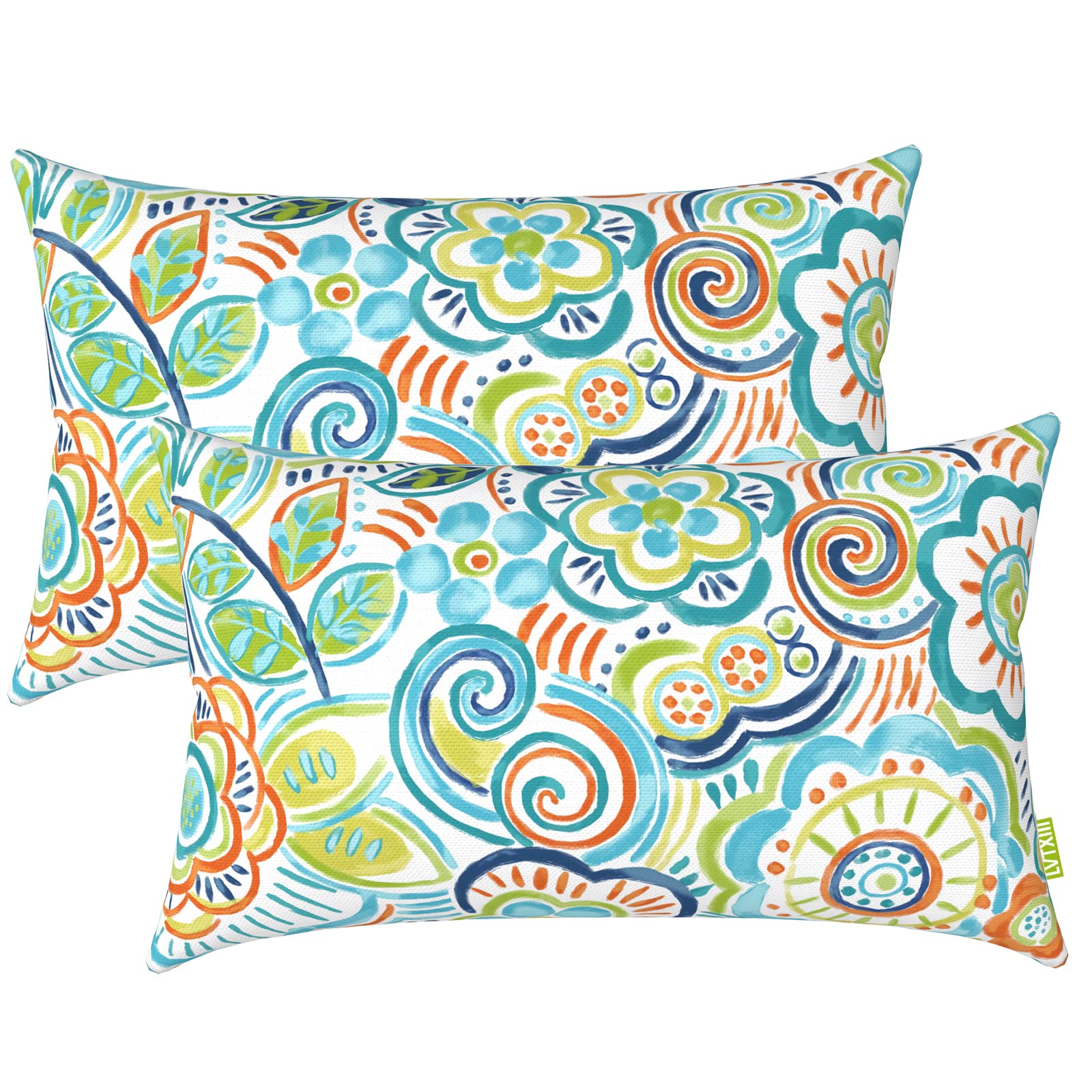 Photo 1 of LVTXIII Outdoor/Indoor Lumbar Pillows, Decorative Patio Lumbar Cushions, Fluffy Water Repellent Garden Cushions for Home Patio Coach Sofa Use, 12×20 Inch, Pack of 2, Flower Blue
