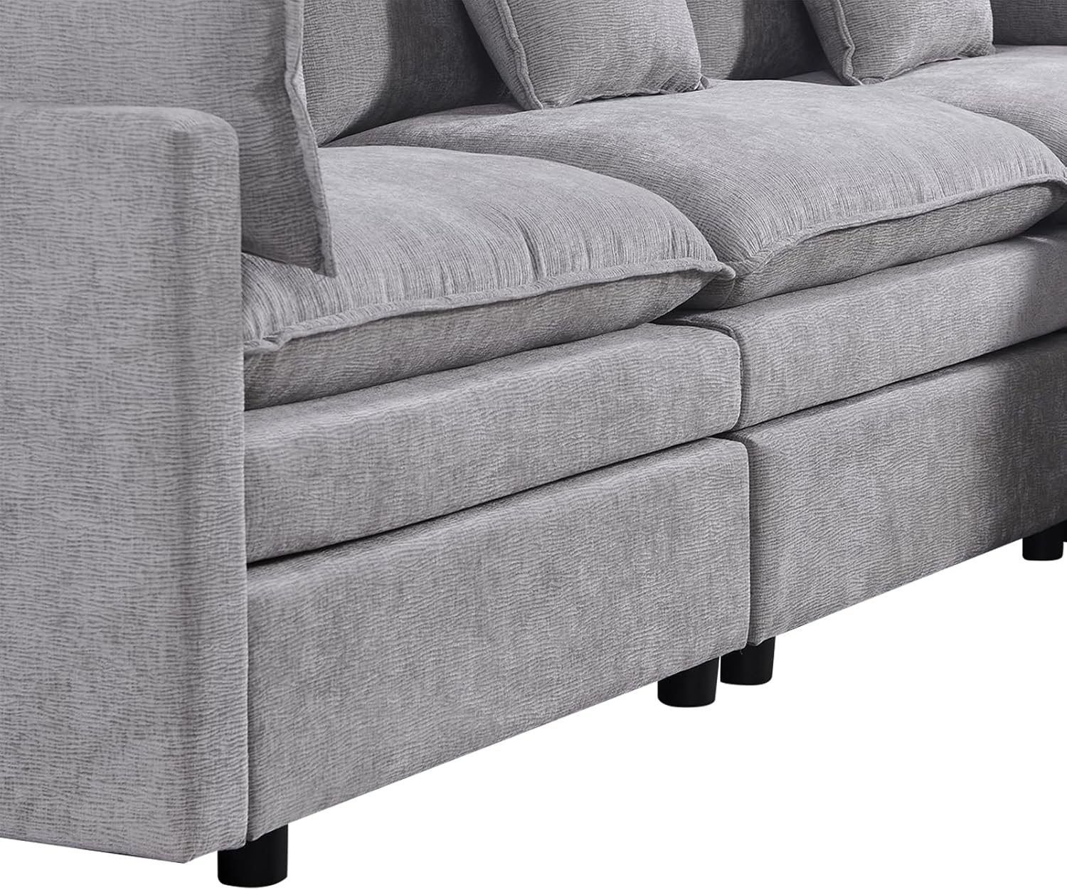 L-Shaped Chenille Sectional Sofa with Convertible Chaise, Comfortable Deep Seating and Ottomans for Living Room, Light Gray