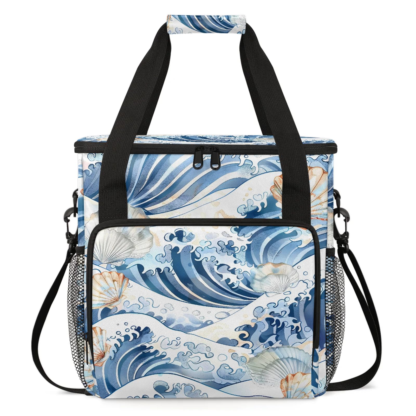 Adornori Seashell Coral Ocean Coffee Maker Carring Bag, Large Insulated Storage Organizer Case Tote Bags with Shoulder Strap for Travel Work Picnic