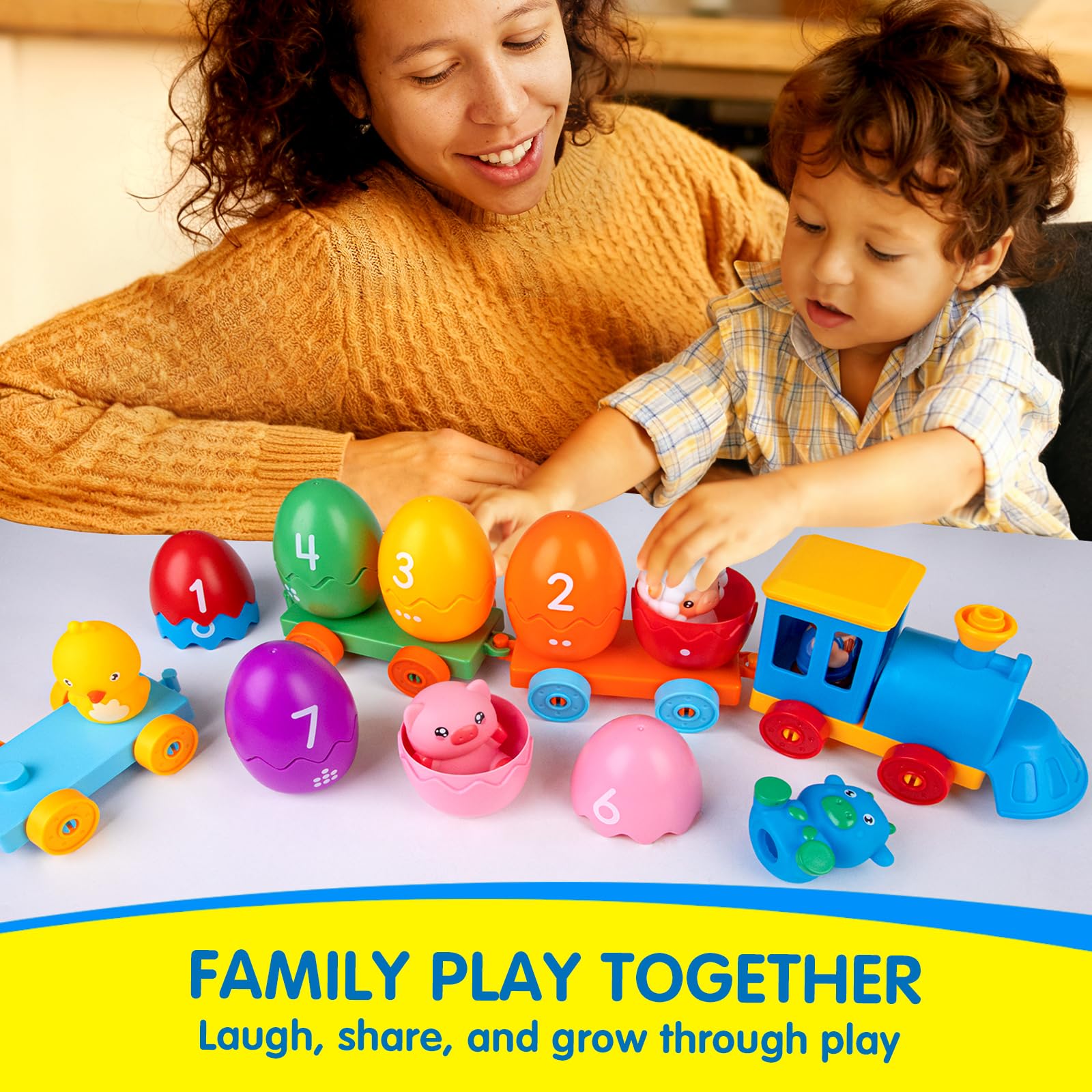 Quanquer Trenino Fattoria per Bambini 18+ Mesi, Giocattolo Educativo Montessori per Contare, Ordinare e Abbinare, Ideale per attività Prescolari e Come Regalo Perfetto di Natale e Compleanno