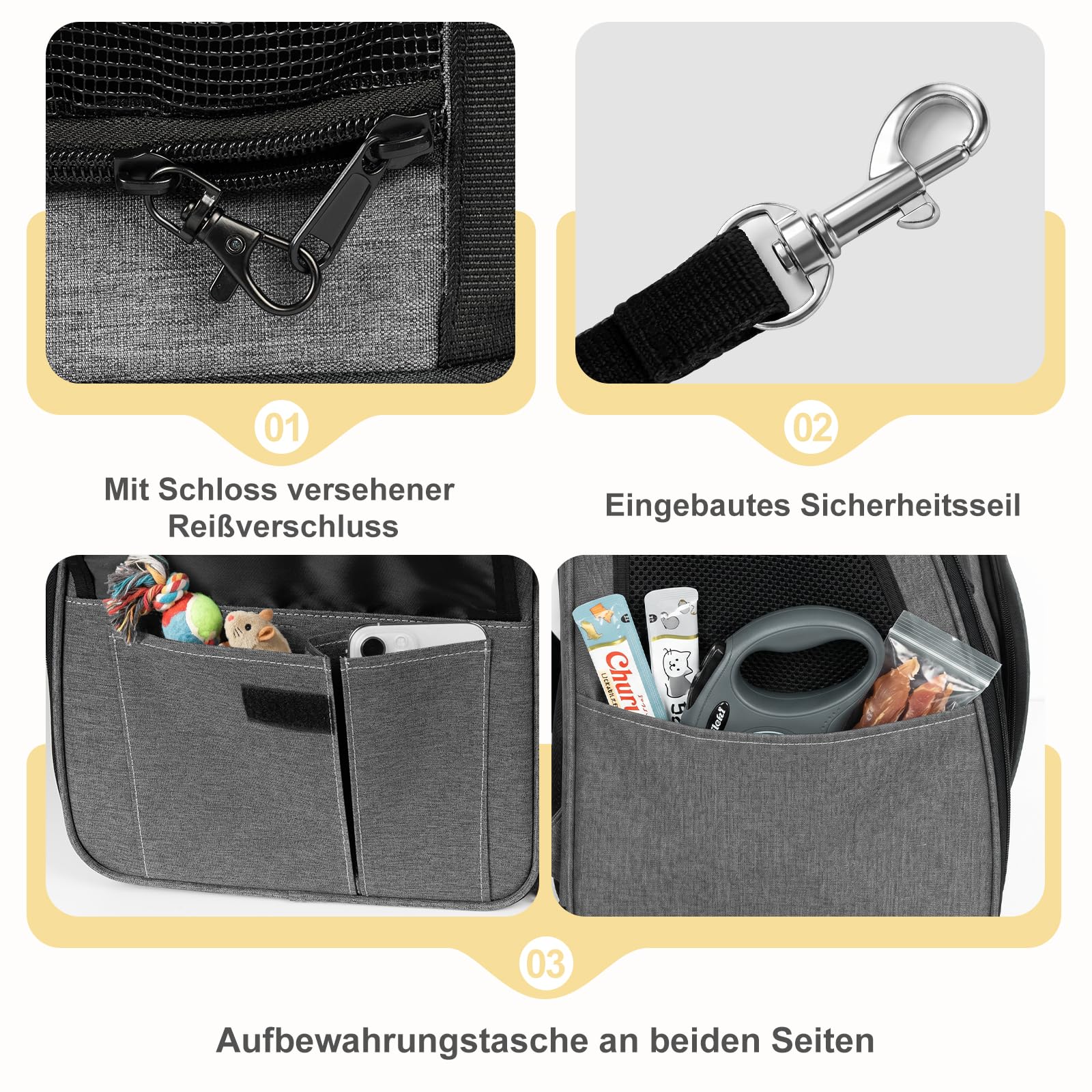 Aystkniet Katzenrucksack & Hunderucksack bis 10kg, Große Haustier Transporttasche mit 270° Belüftung, 3 Öffnungen, Faltbar, Atmungsaktiv für Reisen, Wandern, Flugzeug & Tierarzt