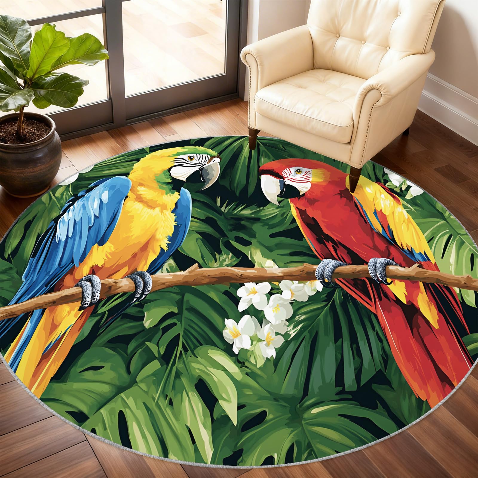 Tapis perroquet pour couloir et fauteuil, tapis rond à motifs animaux cosy