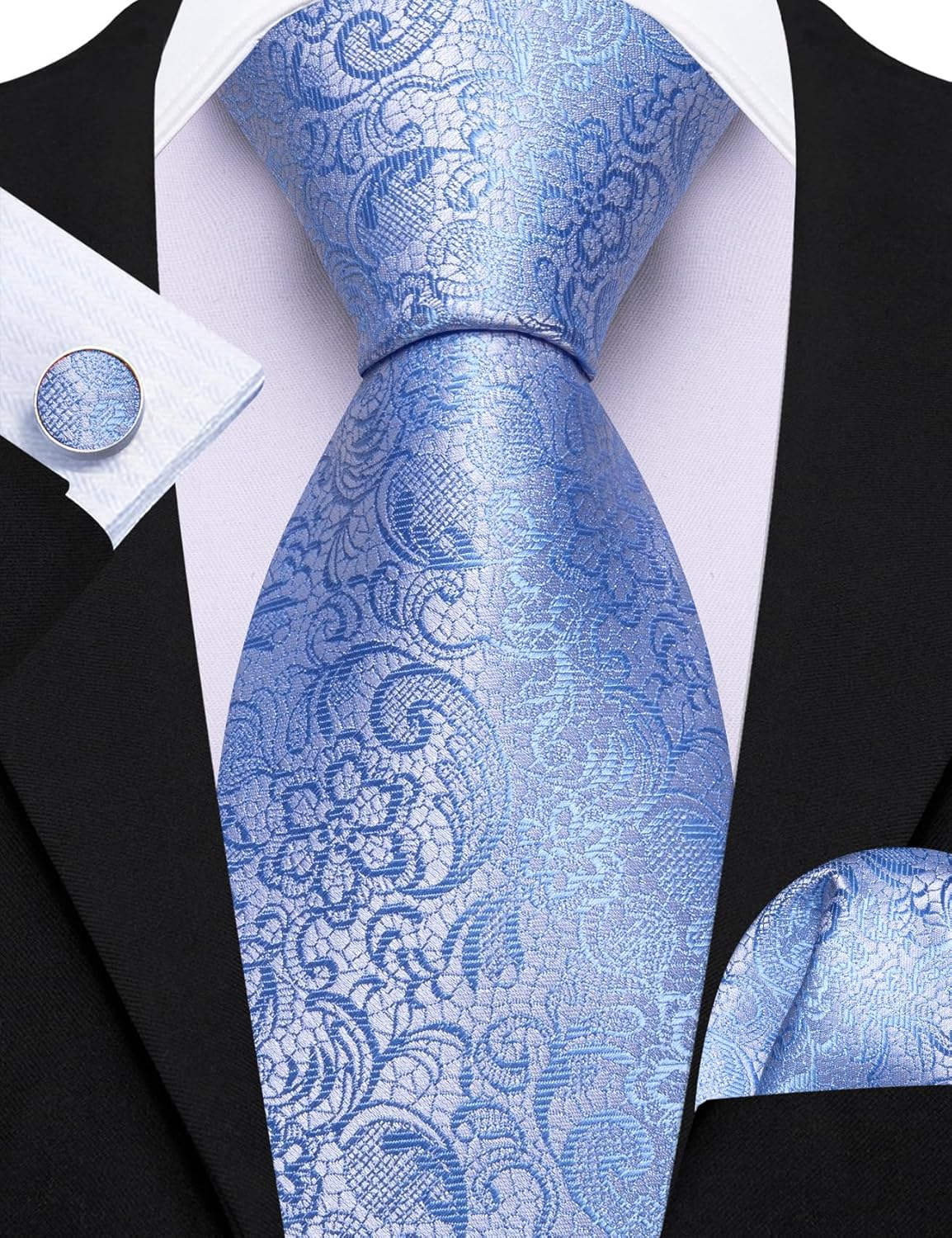 Barry.Wang 6 PCS Men Ties Set Silk Business Fashion Woven Necktie Handkerchief Cufflinks Paisley Stripe Wedding Party - Image 6