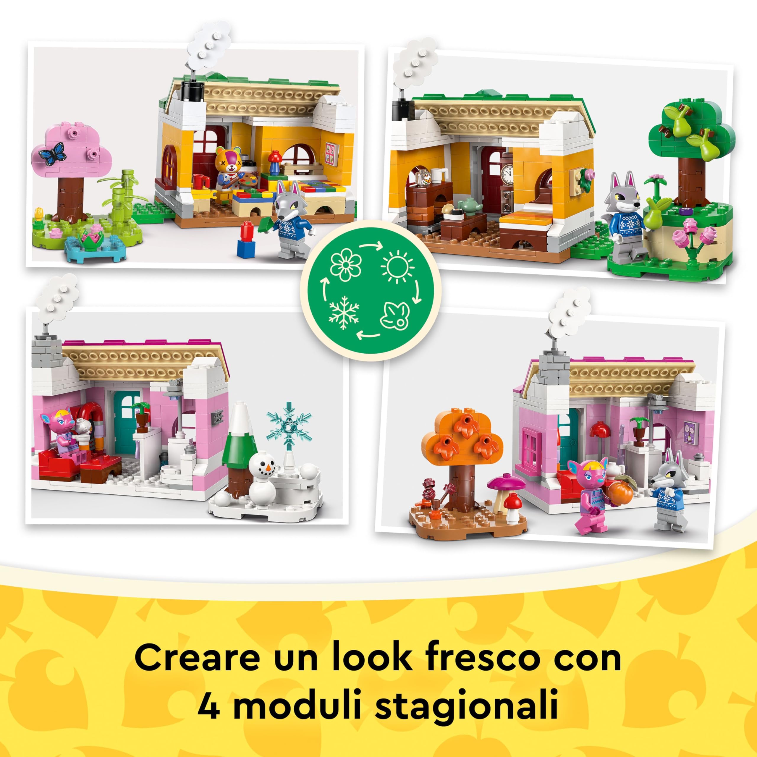 LEGO Animal Crossing Case Creative: le Quattro Stagioni - Giocattolo 2 in 1 con 2 Modelli di Case e le Minifigure di Toppetta, Fuxia e Zanna - Regalo per Gamer, Bambine e Bambini da 7 Anni - 77057