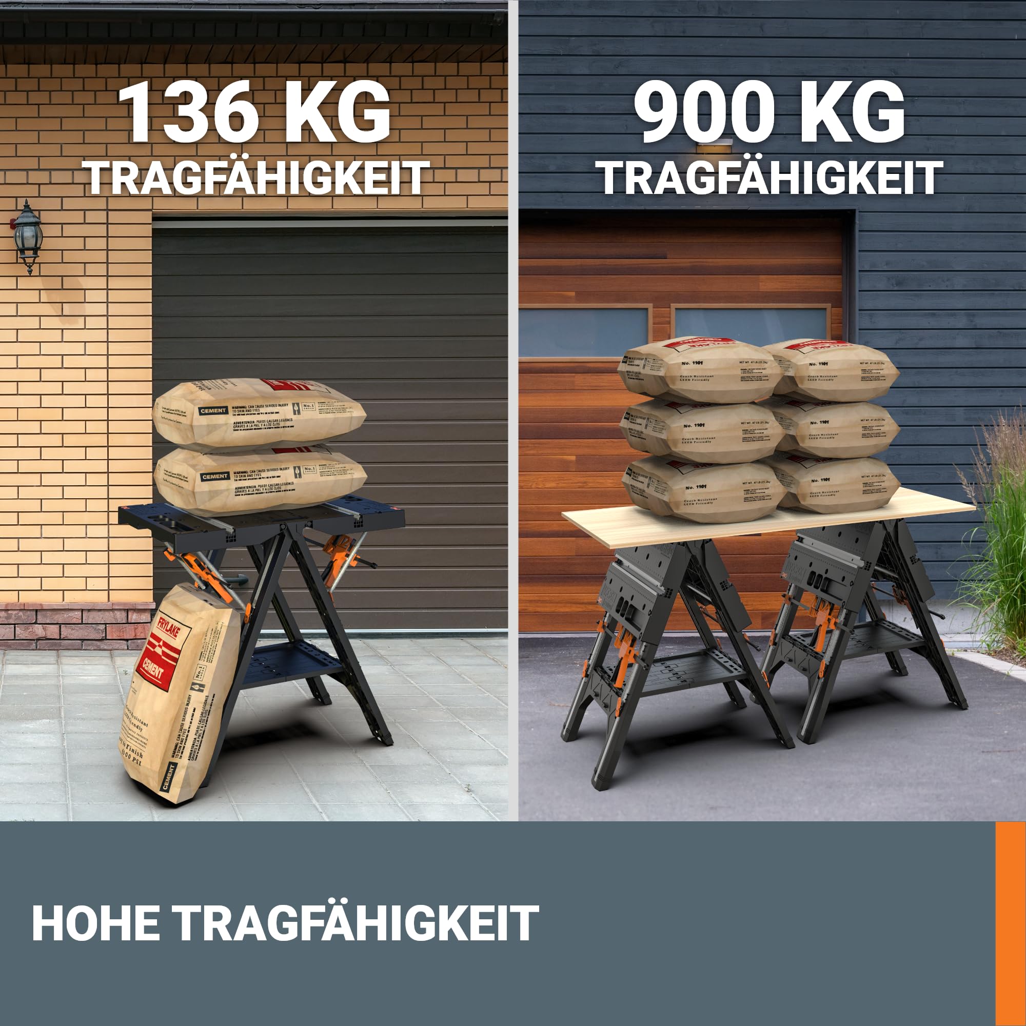 WORX PEGASUS WX051 mobile multifunktionale Werkbank - hochwertiger Arbeitstisch klappbar für die Werkstatt, max. Belastung 450kg – inkl. Schnellklemmvorrichtung – hohe Stabilität & große Arbeitsfläche