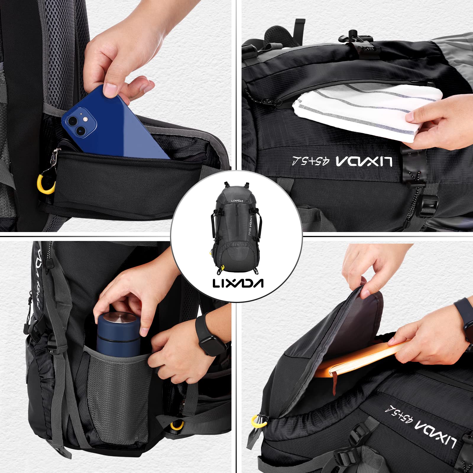 Lixada Sac à Dos de Randonnée, 50L Sac à Dos avec Housse de Protection Imperméable Ultraléger pour Alpinisme Escalade Trekking Sport Voyage Camping