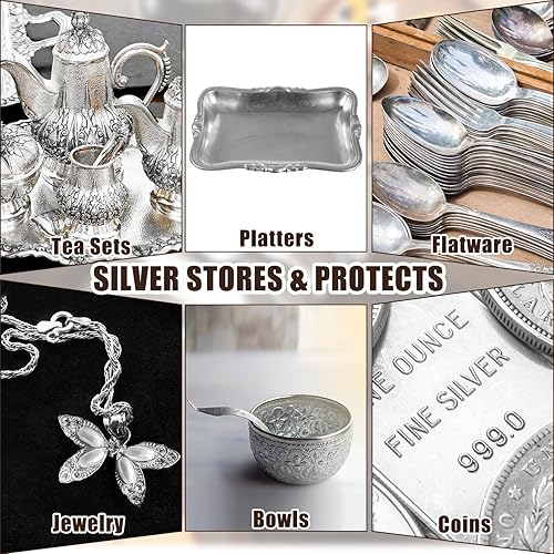 Vista 19 de Ferraycle 6 bolsas de almacenamiento plateadas antideslustre, tela para joyería, cubiertos, protección de cubiertos (18 x 18 pulgadas, color negro)