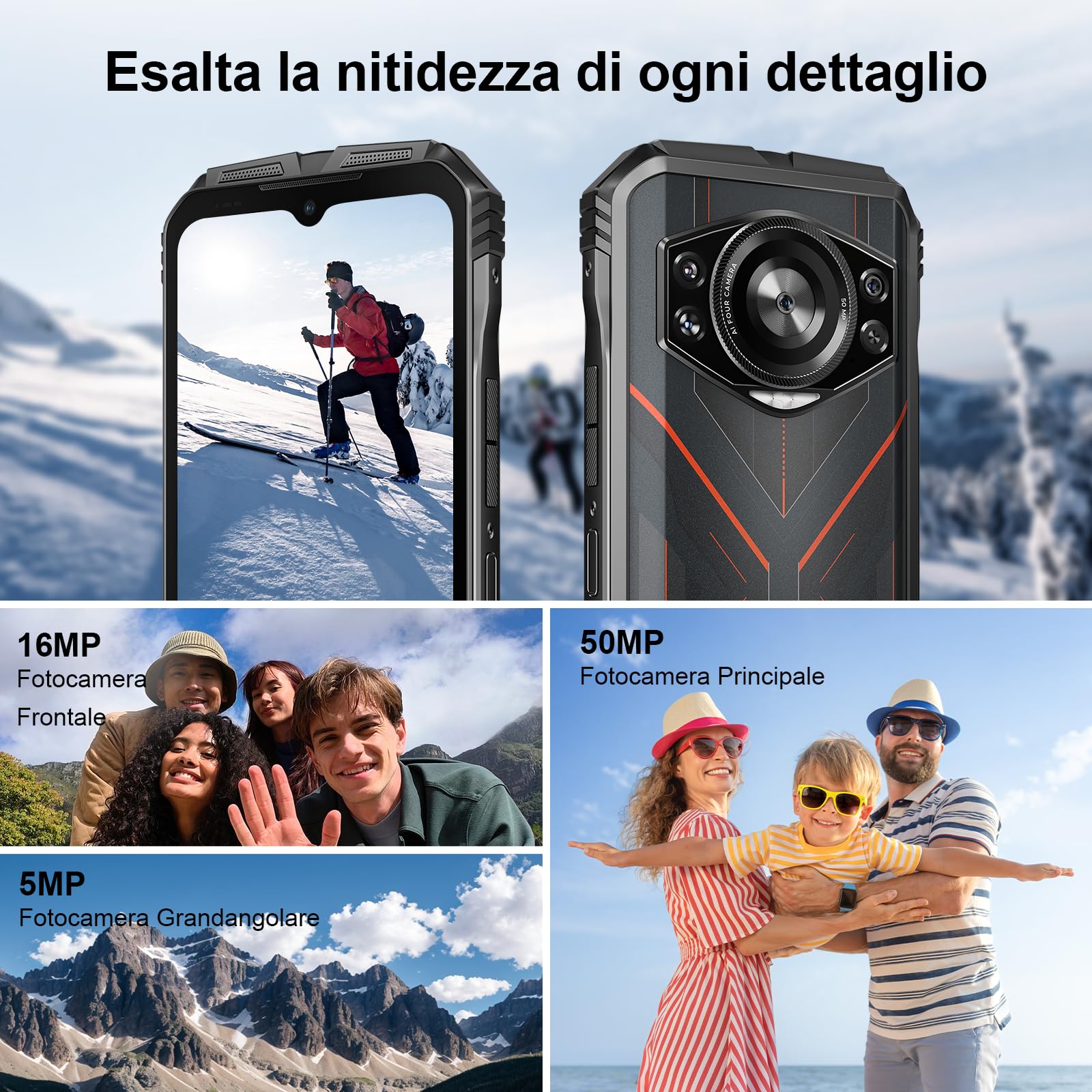 S Cyber Smartphone Rugged 4G, 10800mAh, 256GB, IP68 IP69K Dual SIM | Display FHD+ 6,58", Android 14, 8GB+12GB RAM, memoria 256GB, fotocamera 50MP, MIL-STD-810H, NFC, sblocco impronta e viso