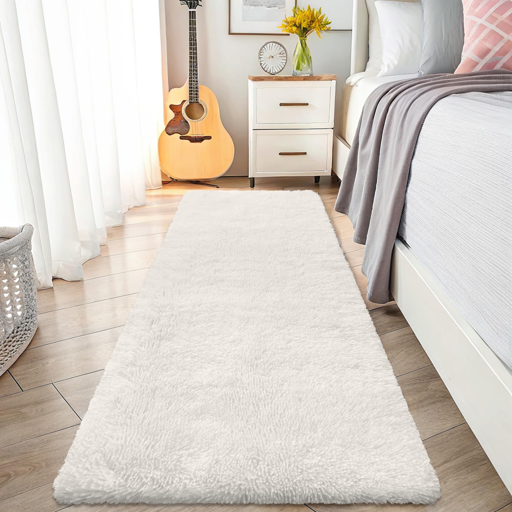 smiry Fluffy High Pile Rugs Living Room, Anti Slip Shaggy Soft Carpet, Machine Washable Modern Large Thick Area Rugs for Bedside, Kids Bedroom - Creme, 90 x 210 cm