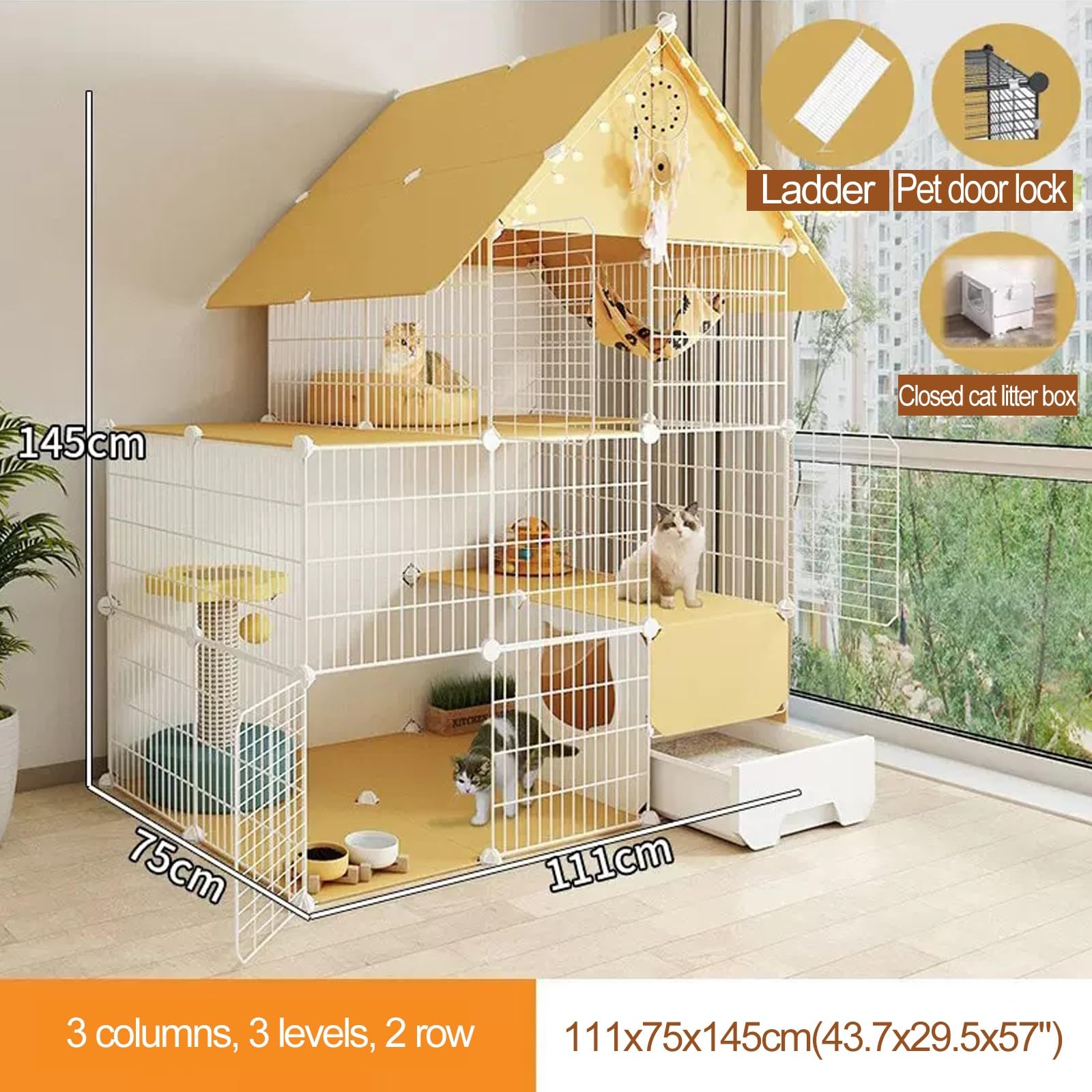 Grande Cage d'intérieur pour Chat Cage de clôture pour Chat Cage spacieuse pour Chat, Maison clôture avec bac à litière, Cage d'intérieur pour Chat pour 1 à 3 Chats Lapins Chinchillas