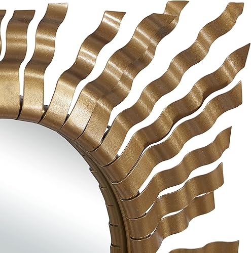 Miniatura 8 de Deco 79 Espejo de pared de metal rústico madera Mirr Decor S/9 W, H-60930, 23 x 23 pulgadas, dorado