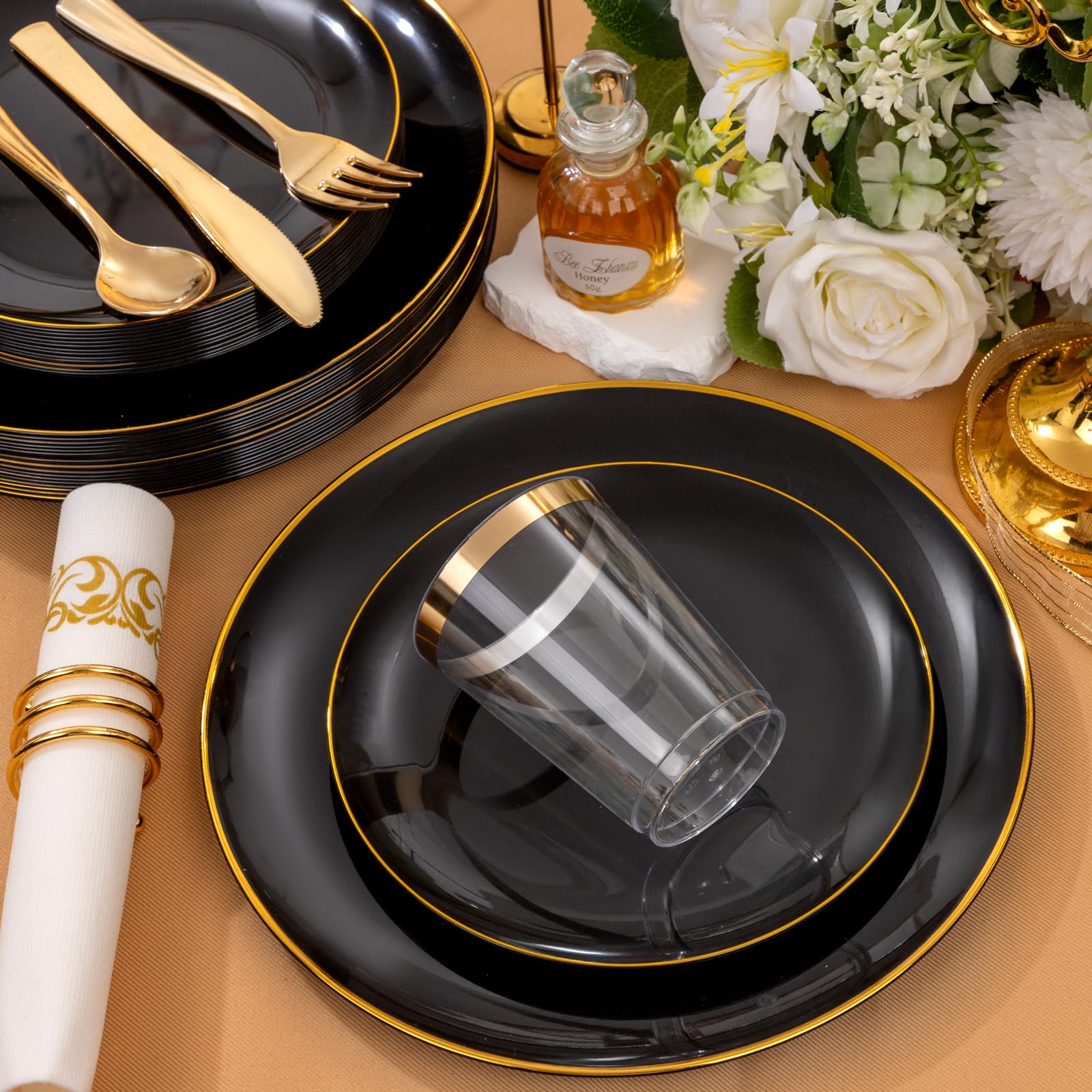 Supernal 350 Piece Black & Gold Dinnerware Set -9 Supernal 350 Piece Black & Gold Dinnerware Set -9