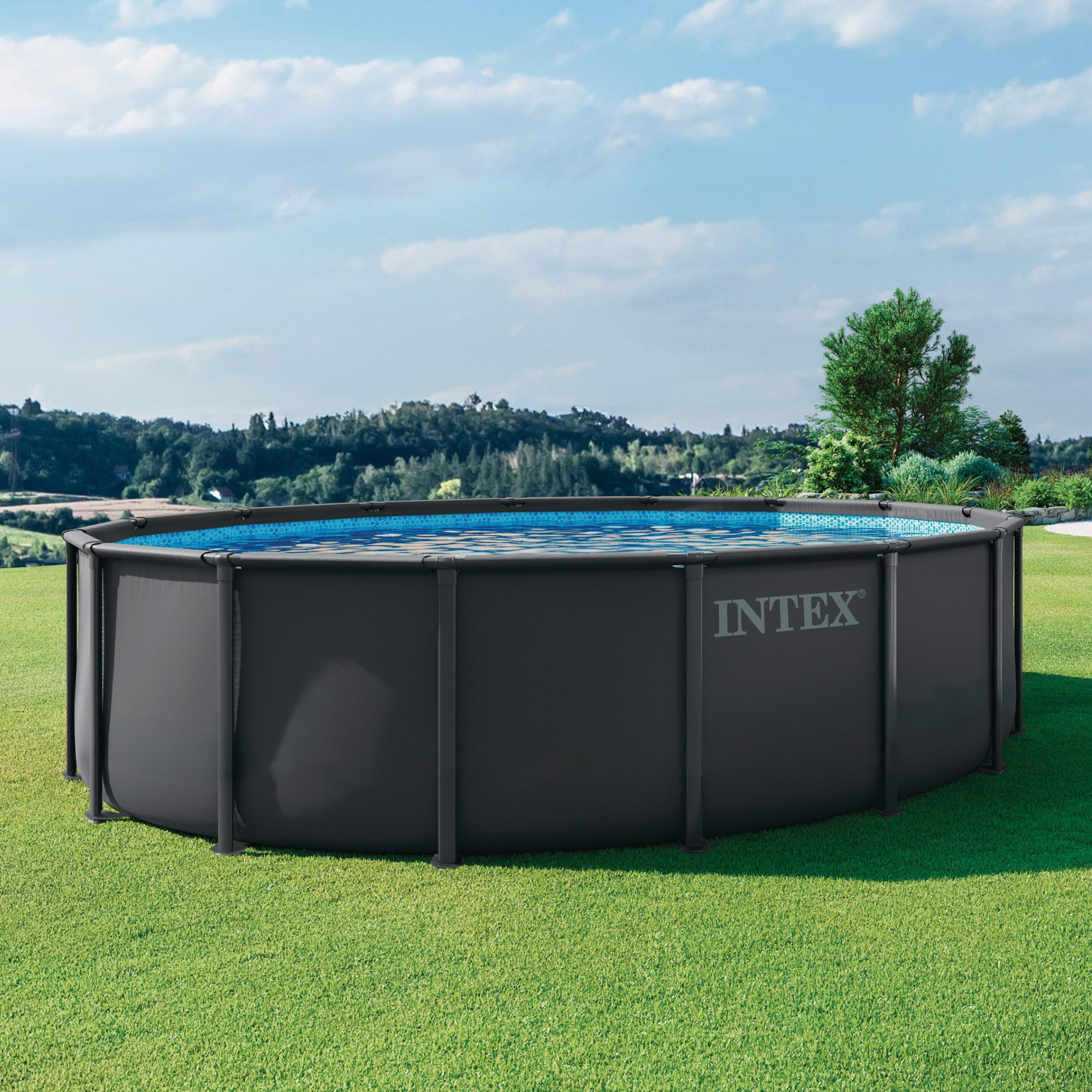 Intex 26326NP – Piscina Fuori Terra Ultra XTR Frame Rotonda, Pompa Filtro 5700 L/h, Scaletta, Telo Base e Copertura, 19156 L, Acciaio e PVC, Grigio, 488x122 cm