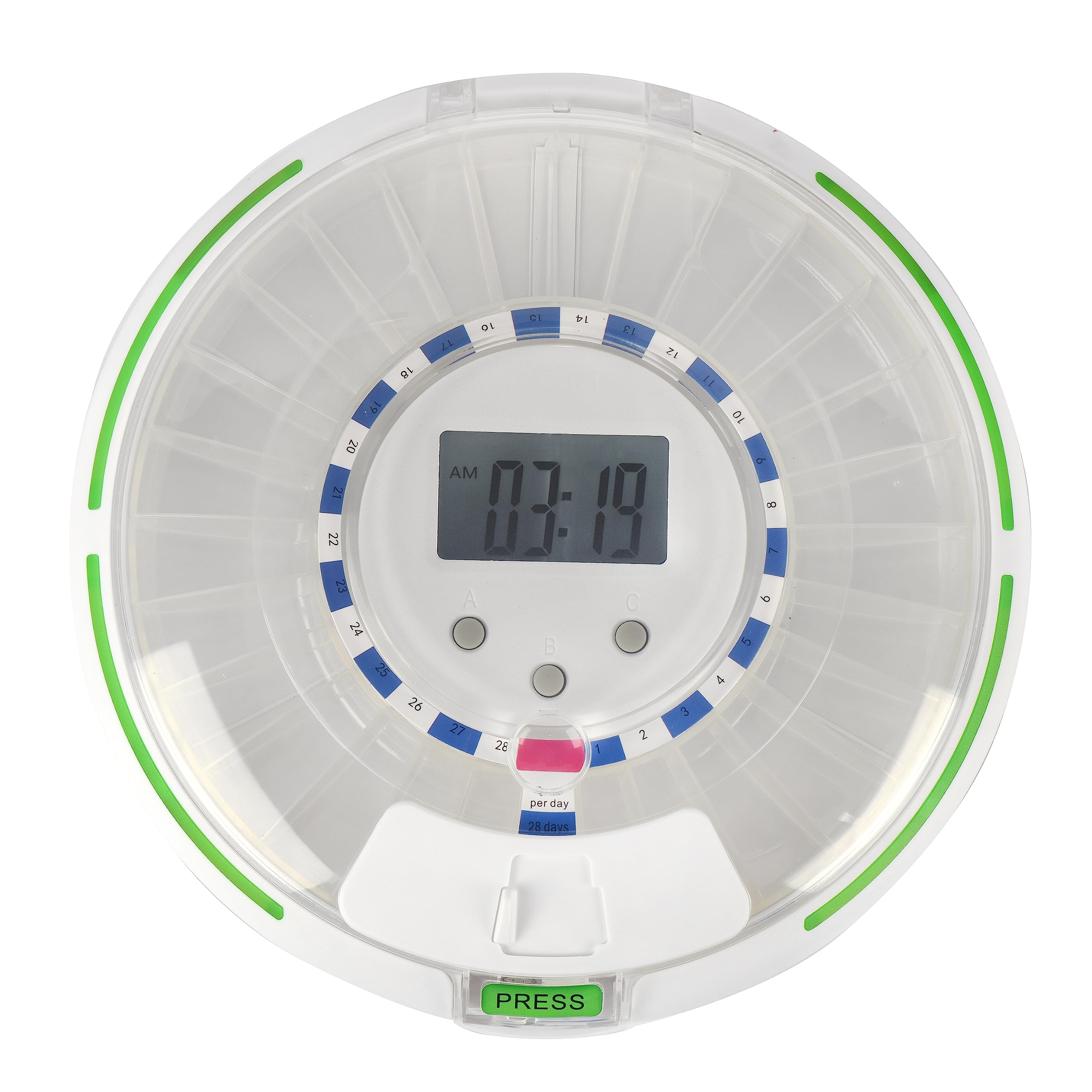 Pastillero profesional con hasta 6 alarmas XXL, pastillero, 6 despertadores, 28 compartimentos, 23 cm, recordatorio totalmente automático, con cierre, compartimento se abre al despertar (señal