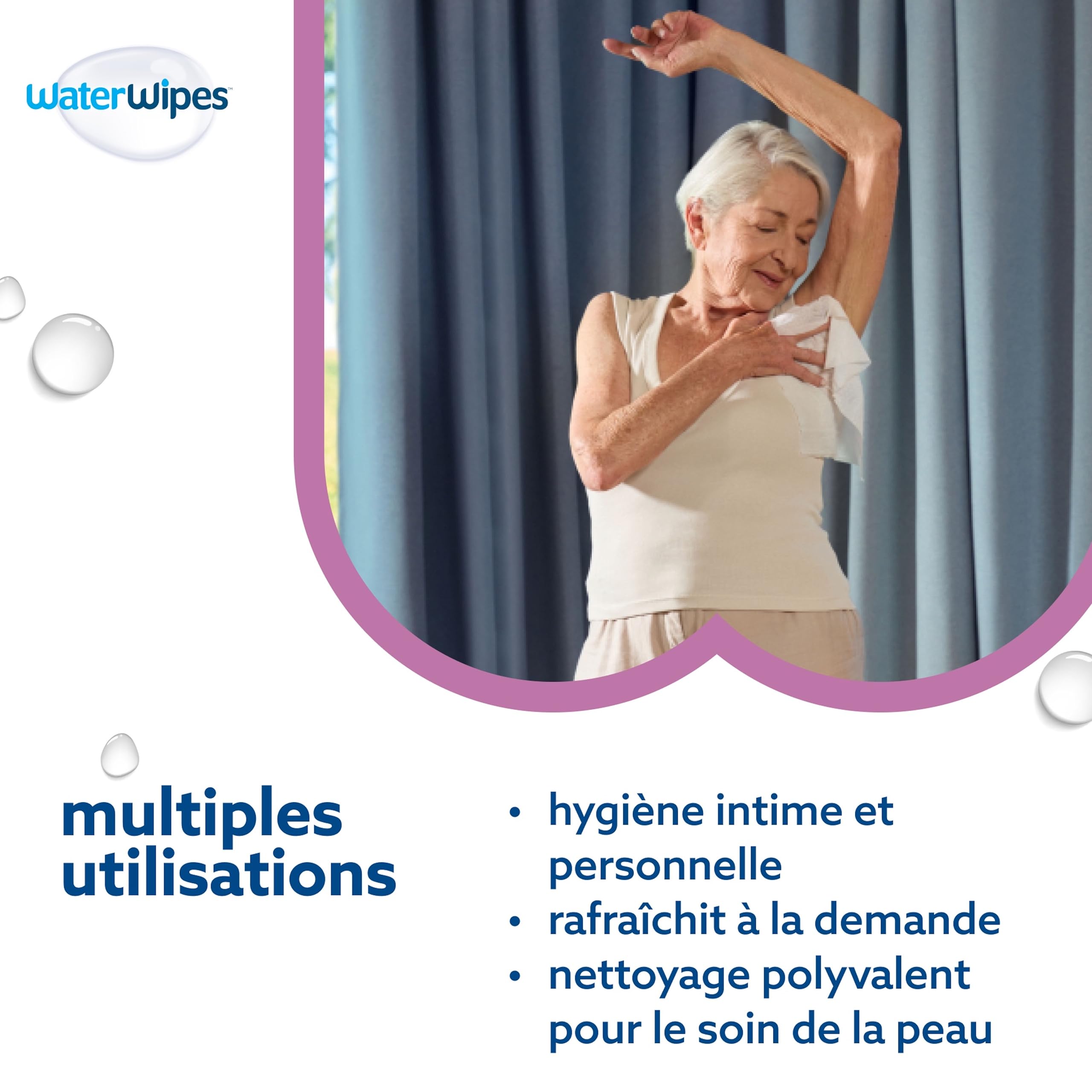 WaterWipes Sensitive+ Body & Intimate Wipes, Hygiène Corporelle et Intime, 90 lingettes (3 paquets), 3-en-1 nettoie, soigne, protège, 99,9% d'eau, lingettes humides non parfumées, Adult Care