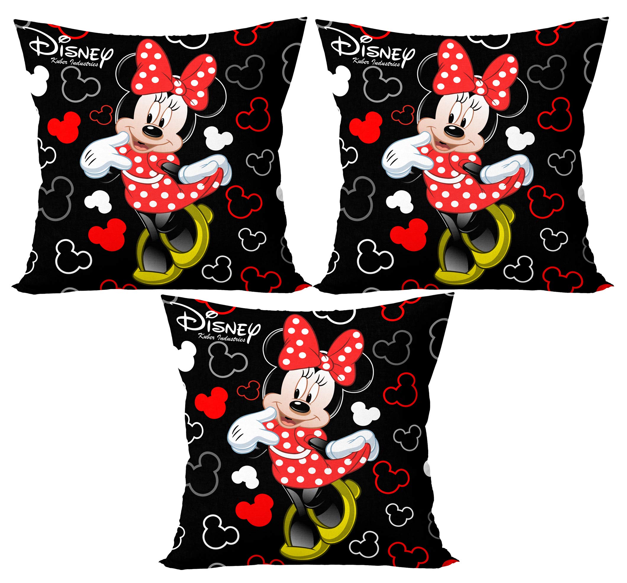 Kuber Industries Disney Printed Microfiber Filled Floor Cushion, Decorative Throw Pillow, Home Decor Pillow, Sofa/Bed Cushion,16"x16"(Black)-Pack of 3-KUBMART15856 (Model: KUBMART015856)