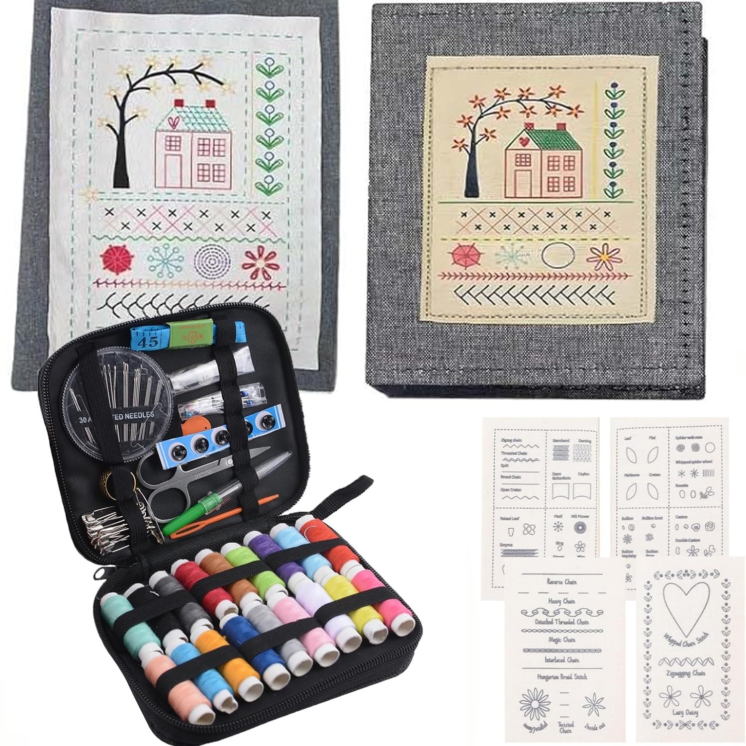 Wodjcks One Color Diy Embroidery Stitch Book, Handmade Stitch Book Embroidery Set, With Sewing Kit, 106 Unique Stitches, Perfect For Beginners Enthusiasts, Unique Sewing Handmade Gifts