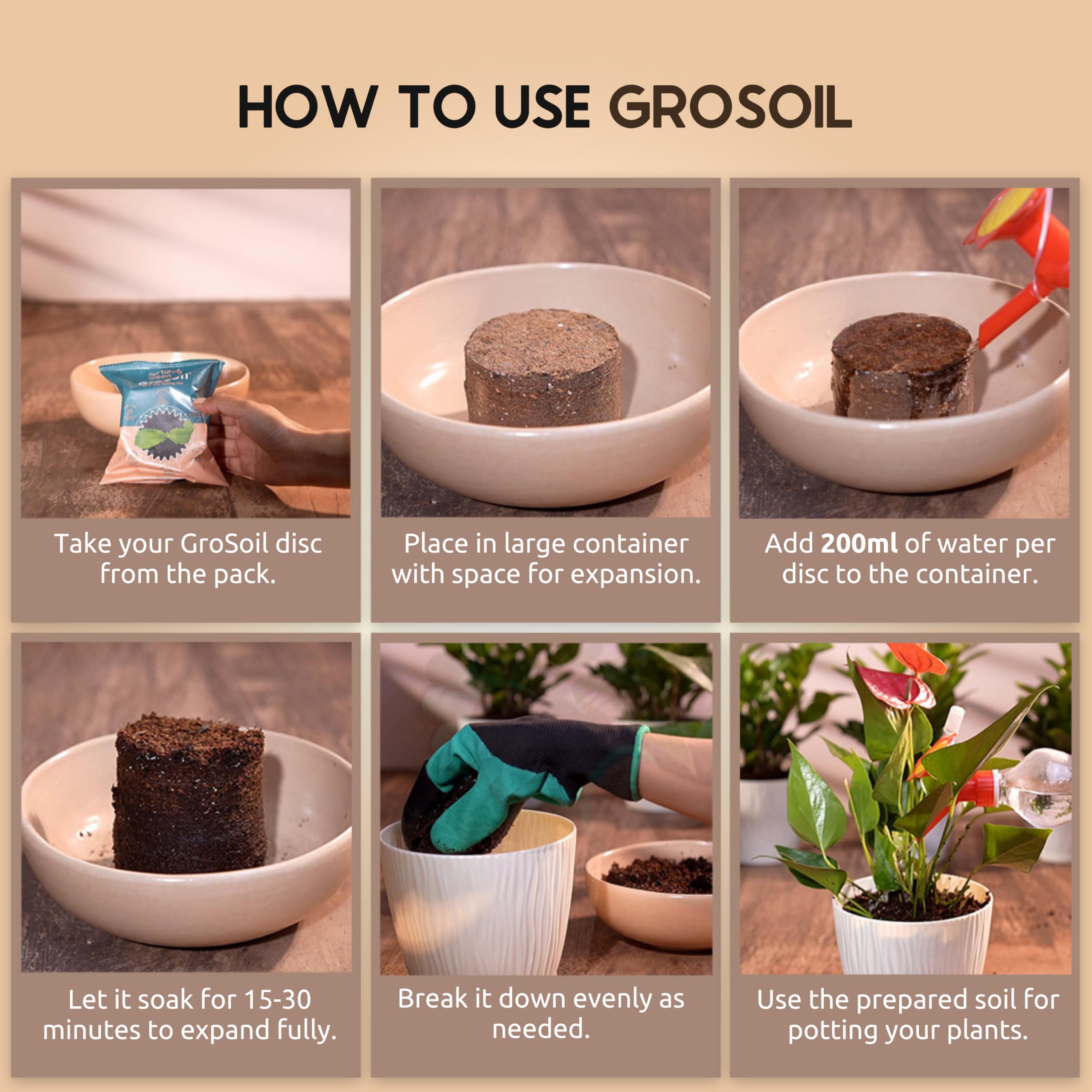 Nurturing Green® GroSoil - All in One Compressed Potting Mix for Plants (115gms x 5 Packs) | Universal Soil Blend with Essential Nutritions | Eco-Friendly & Nutrient-Rich Mix for Healthy Plant Growth - Image 5 thumbnail