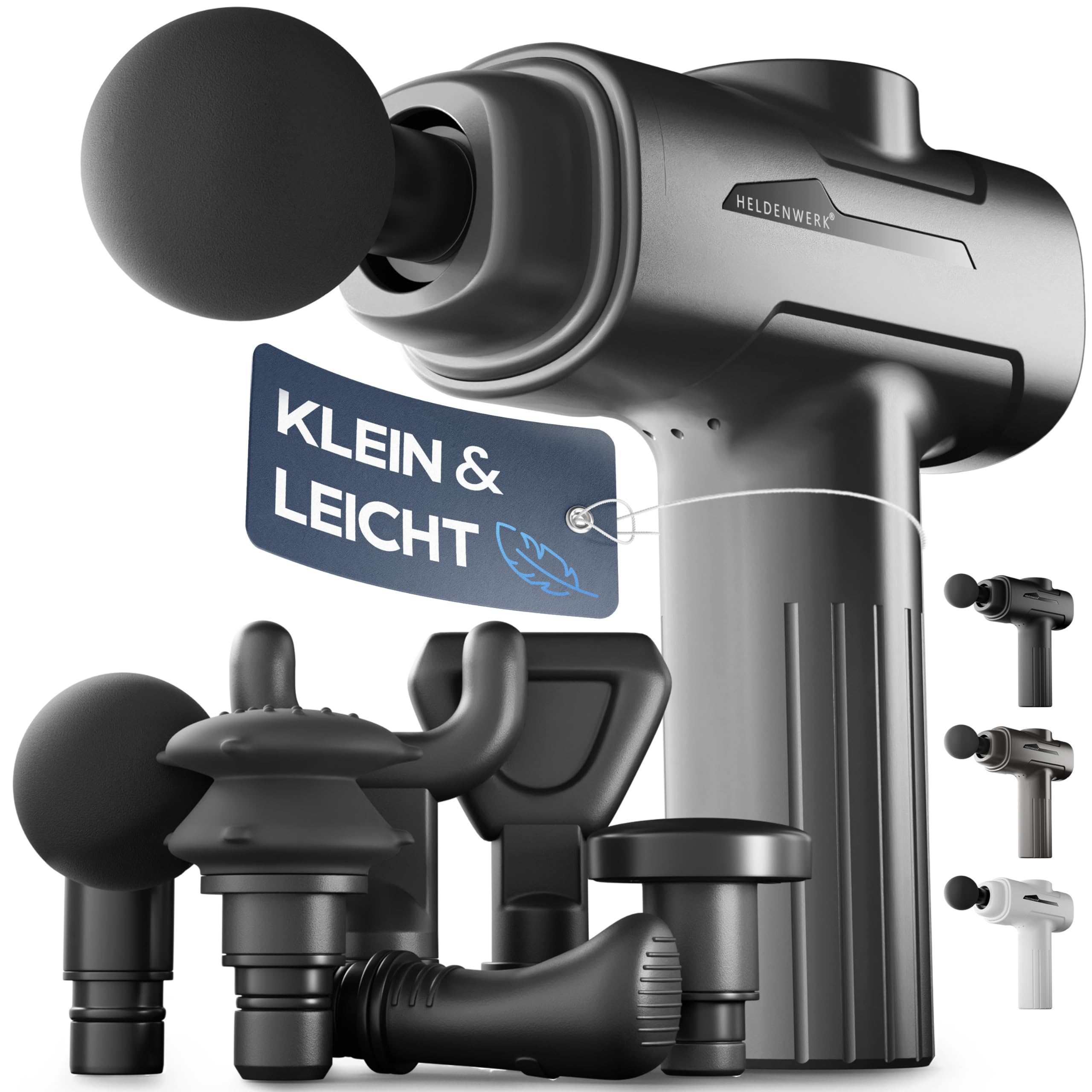 HELDENWERK Massagepistole inkl. 6 Massageköpfen & 3200 U/min I Muskel Massage-Gun mit USB-C Anschluss I Muskel Massagegerät, Massagegun, Muskelmassagepistole, Muskelpistole (Grau)