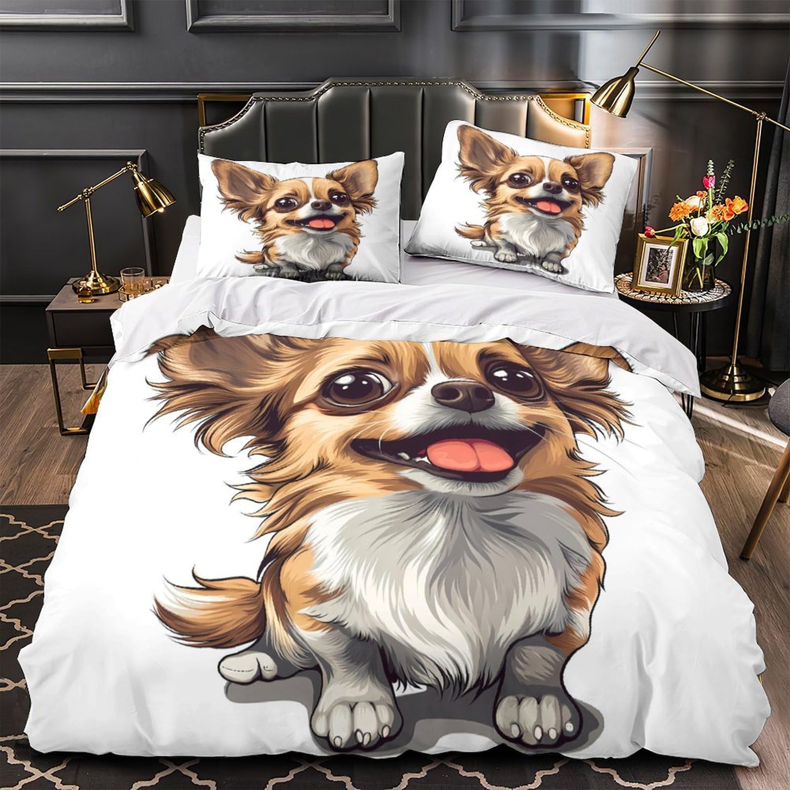 Linge de lit Chien de dessin animé housse de couette microfibre 220x240 cm motif animalier